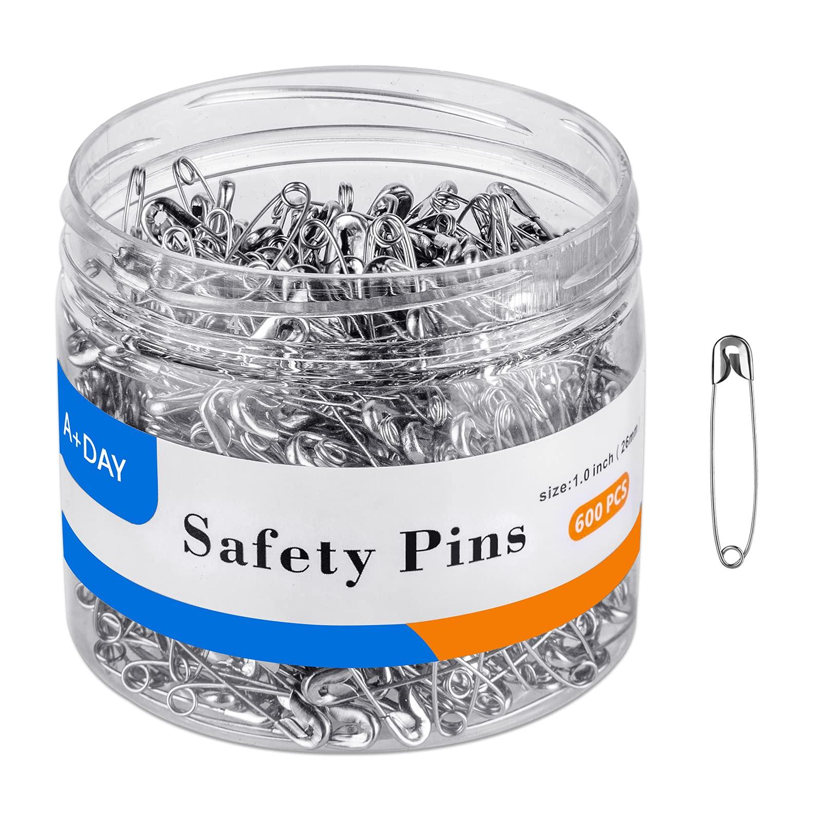 A+DAY Small Safety Pins 1.0 Inch (26mm), Size 0 Safety Pin 600-Count, Nickel Finish(600)