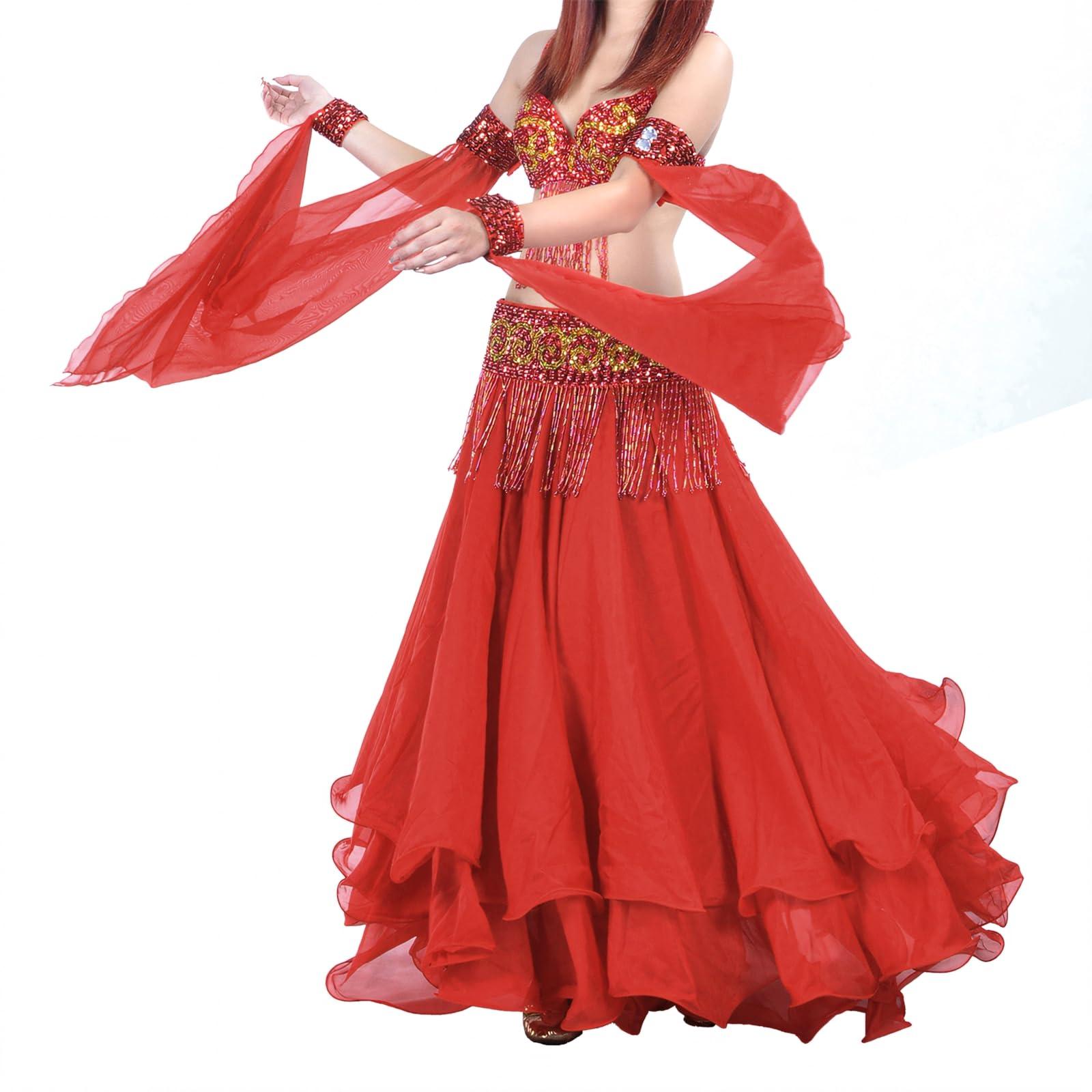 BellyLady Belly Dance Skirt Halloween Tribal Chiffon Tiered Maxi Full Skirt 37.8 Inch Length - Image 4