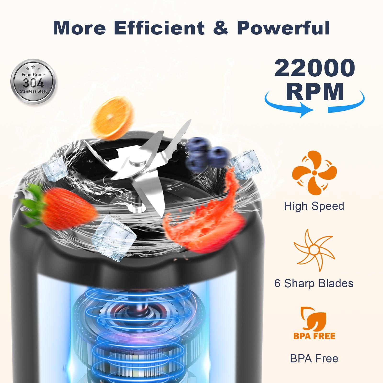 COKUNST Portable Blender - Small Smoothie & Shake Maker, 17 Oz (500ml) Personal Blender with 6 Blades, USB-C Rechargeable Mini Mixer with Extra Lid for Travel, Office, Gym - Image 2