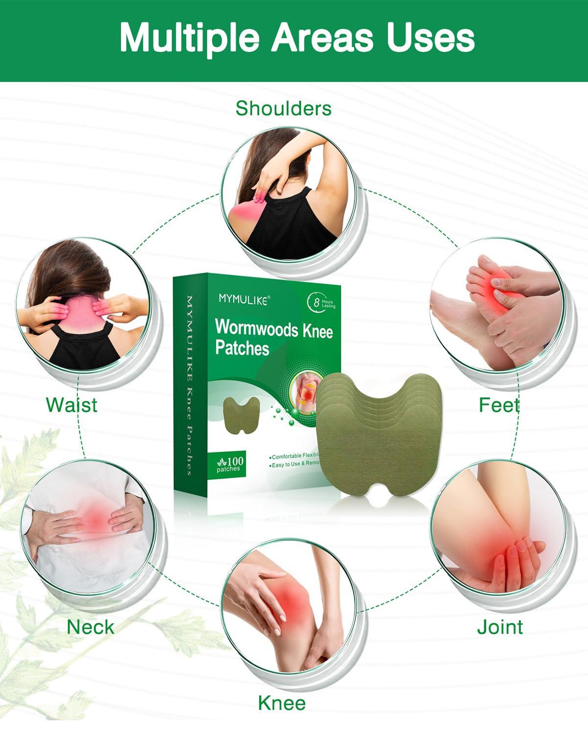 MYMULIKE Knee Patches, 100 Count Warming Natural Herbal Plaster Knee Patches, Wormwood Extract Sticker 8 Hours Lasting Reduction Joint Discomfort for Knee, Back, Neck, Shoulder - Image 3