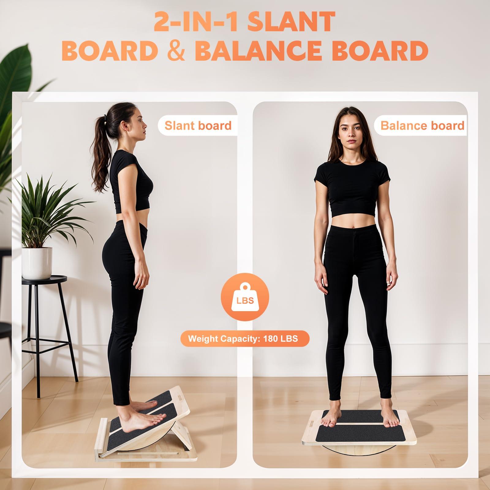 2-in-1 Professional Slant Board & Balance Board, Wooden Adjustable Incline Board Wobble Board Standing Desk Calf Stretcher for Squats Stretching Leg Knees Heel Ankle - Image 2