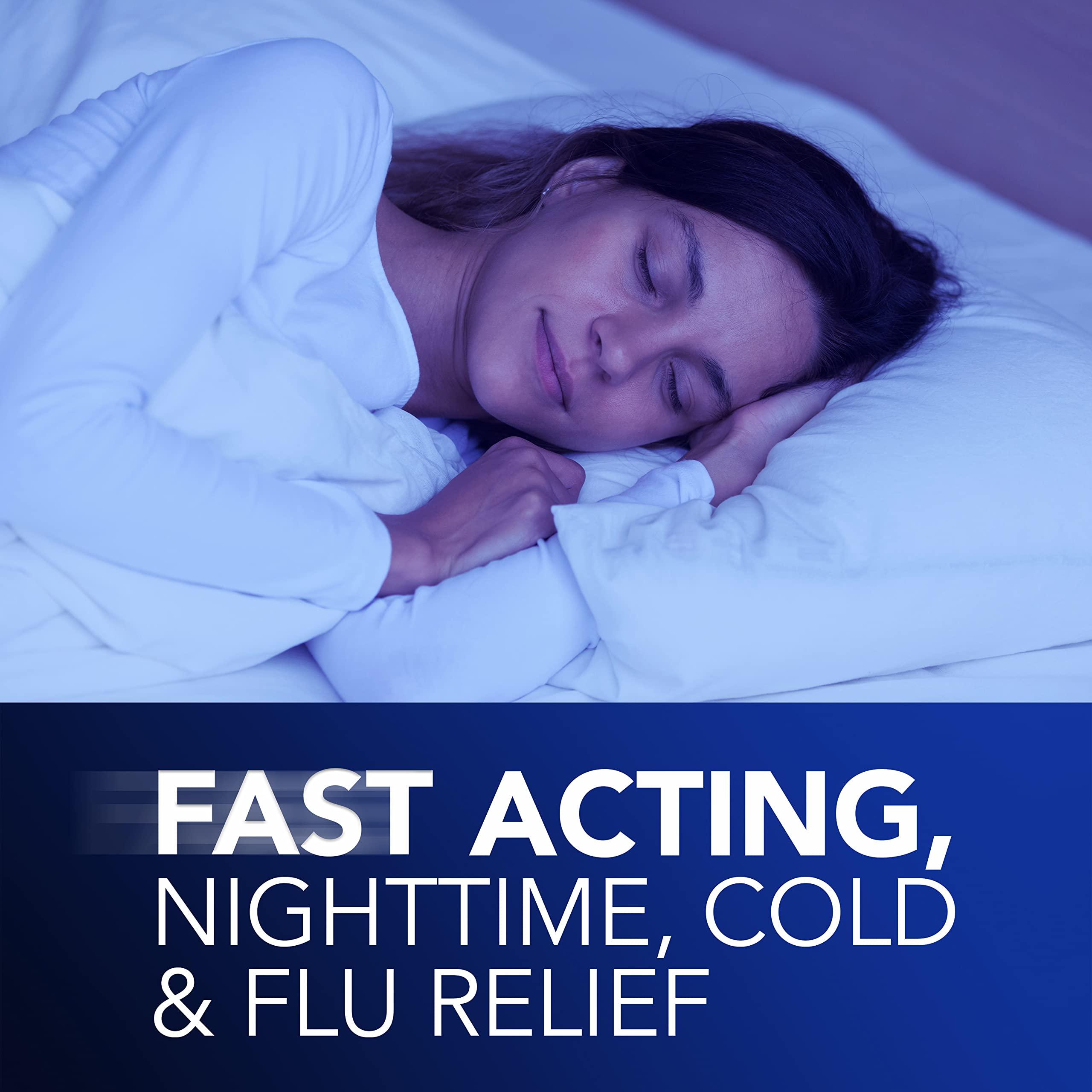 VICKS NyQuil Cold & Flu Relief Over-the-Counter Medicine, Powerful Multi-Symptom Nighttime Relief for Headache, Fever, Sore Throat, Minor Aches & Pains, Sneezing, Runny Nose, and Cough, 48 LiquiCaps - Image 5