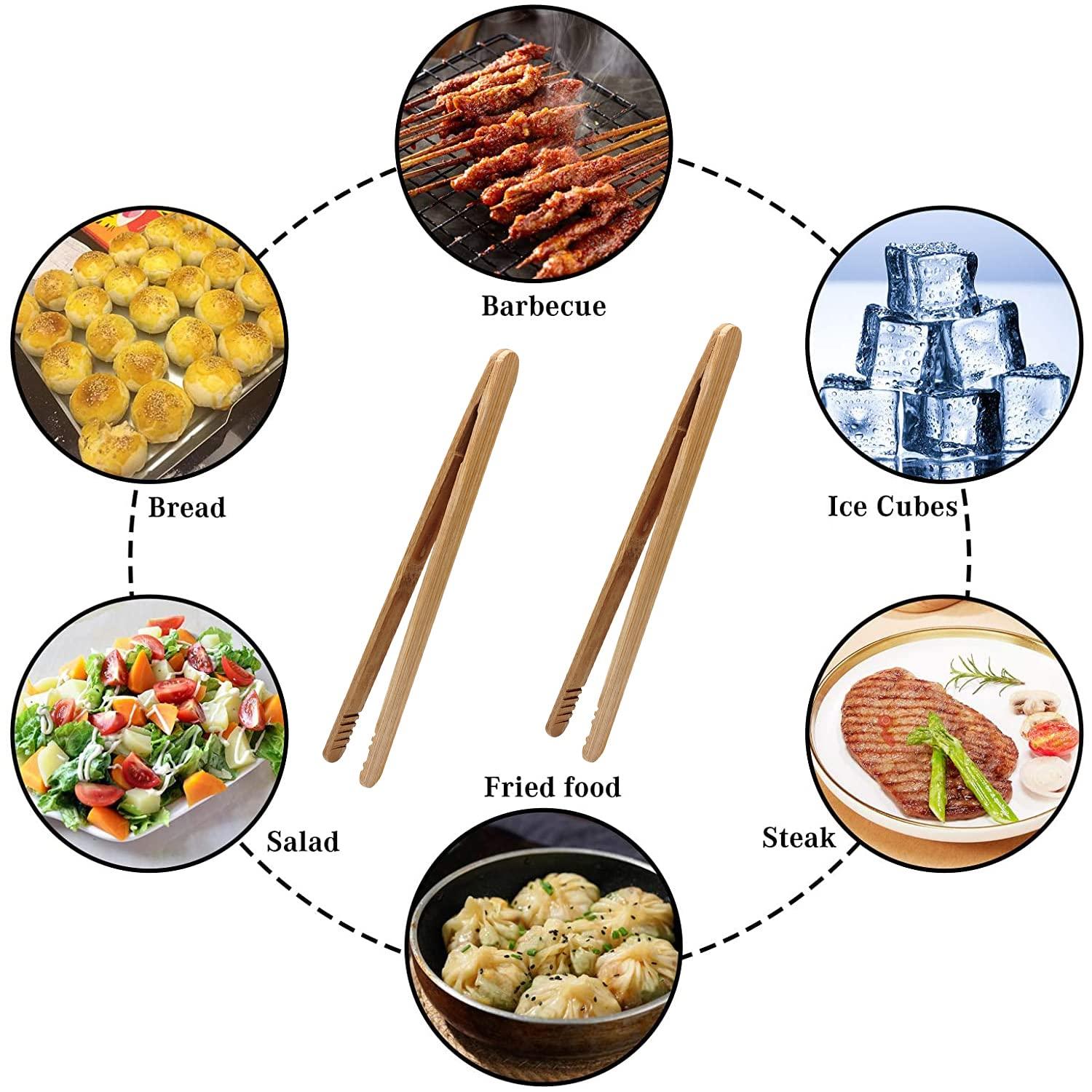 12 Pcs Bamboo Tongs 7 Inch Bamboo Toast Tongs for Serving Pickle Muffin, Cheese Fruits Salad, Toast & Bread - Image 4