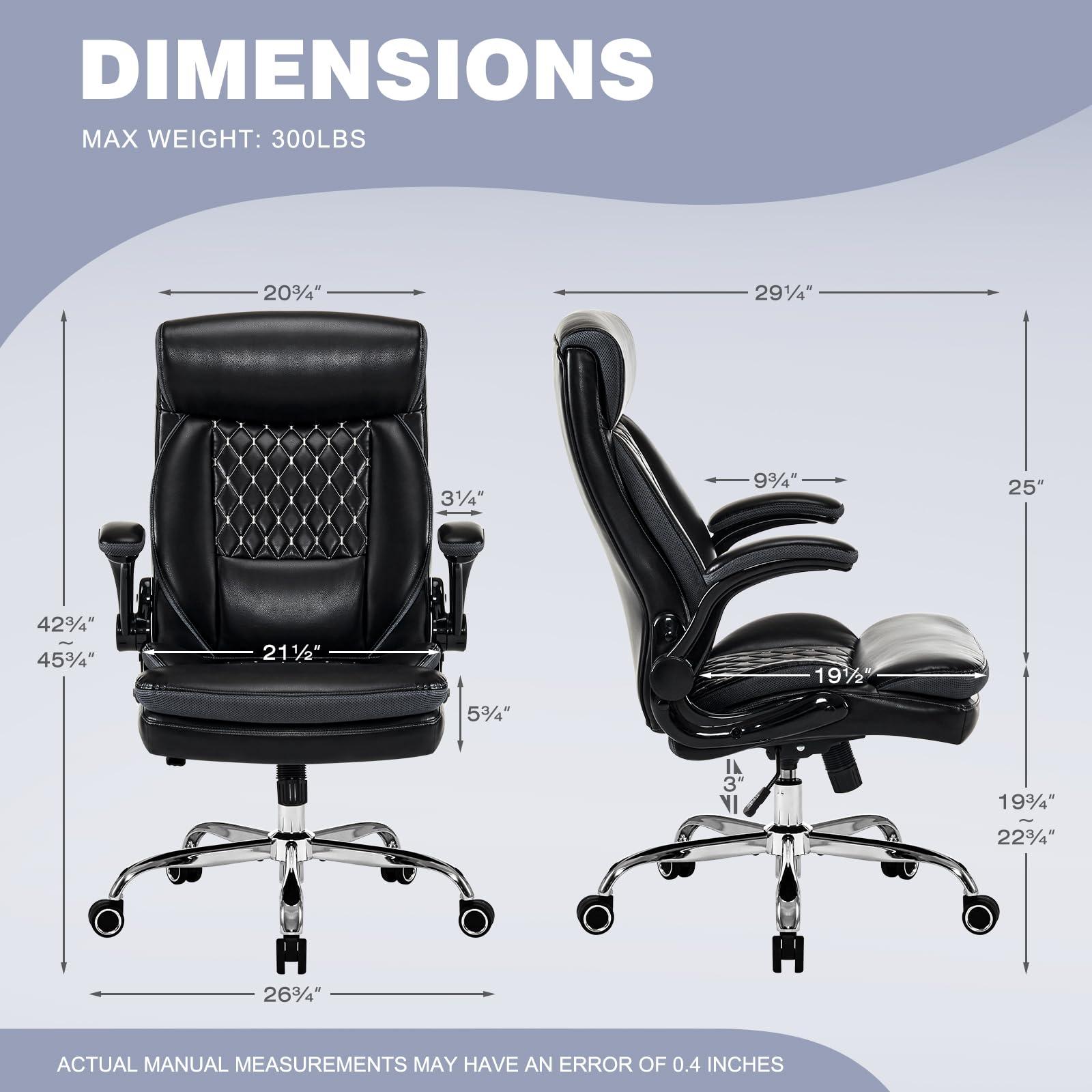Executive Office Chair, Ergonomic Leather Office Chairs with Lumbar Support Flip-up Arms, Swivel Rolling High Back Comfy Computer Desk Chair for Home Office Furniture Conference Room, Black - Image 3