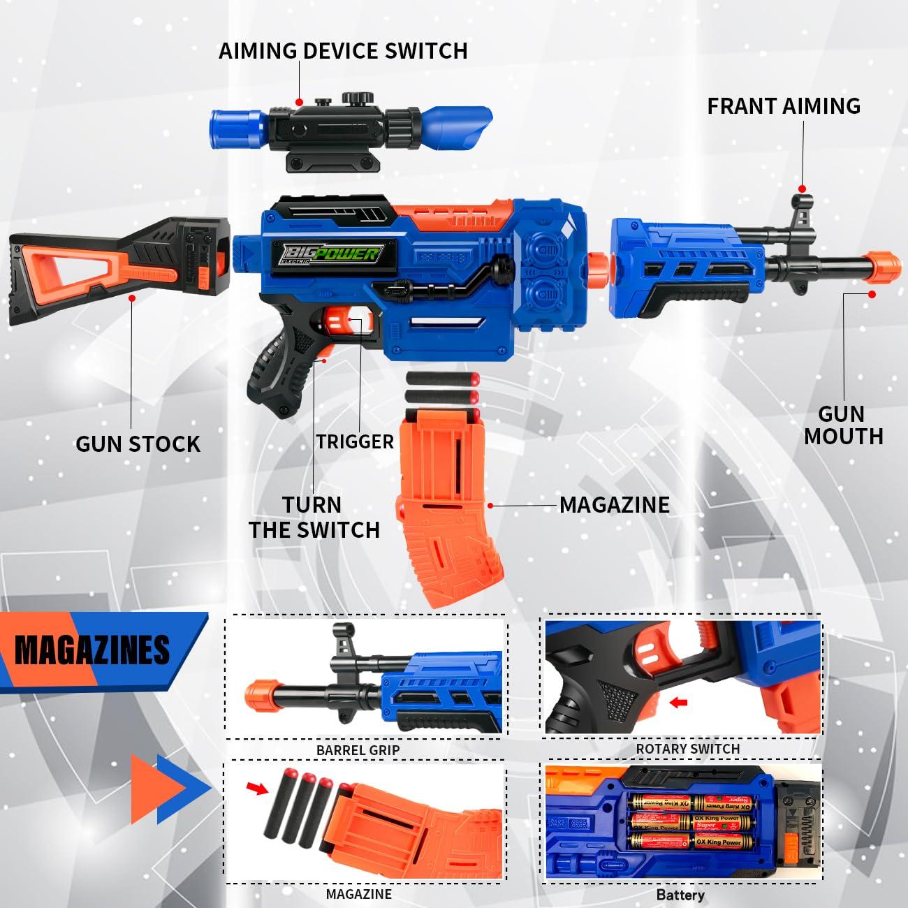 Bigpower Electric Kids Toy Sniper Rifle with Scope Tactical Vest Kit Big Size,4 in 1 Automatic Kids Sniper Rifle Toy Guns for Boys 8-12,Rifle Dart Guns for Adults，Toy Guns with 2 Removable Magazines - Image 4