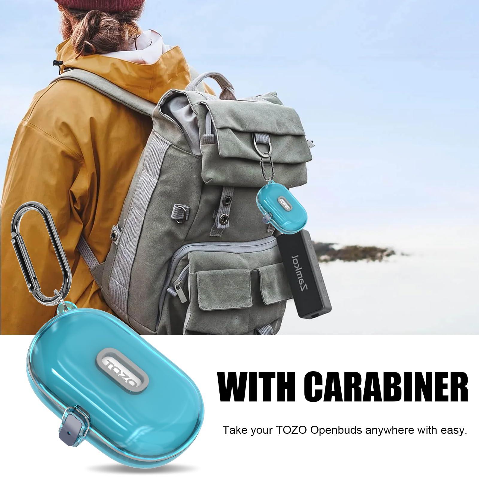 [Safety Lock] Clear Case for TOZO OpenBuds Case Cover for TOZO Open Buds Wireless Earbuds Silicone Liners Shockproof Protective cover for TOZO OpenBuds Bluetooth Headphones with Carabiner (Clear Blue) - Image 7