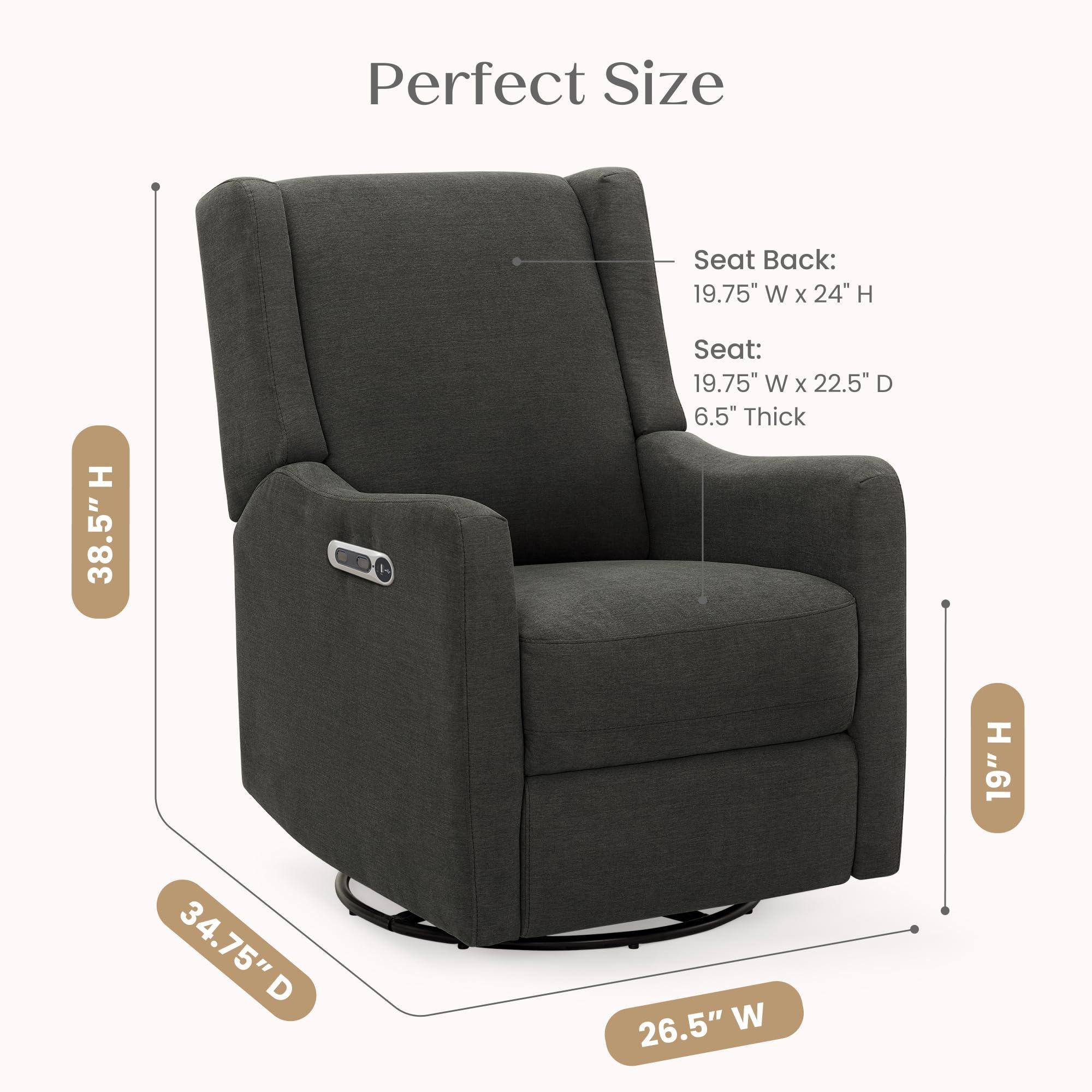 Delta Children Mercer Electronic Power Recliner and Swivel Glider with USB Port in LiveSmart Performance Fabric - Water Repellent & Stain Resistant, Dark Grey - Image 3