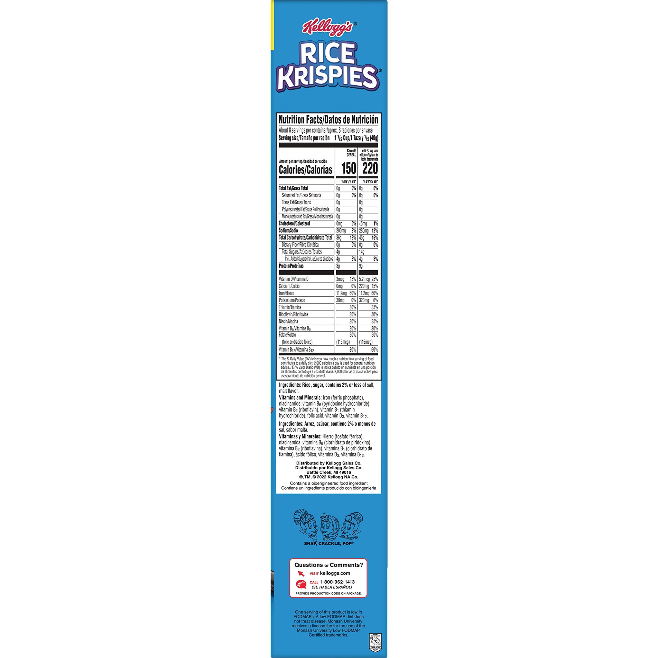 Kellogg's Rice Krispies Breakfast Cereal, 8 Vitamins and Mineral, Large Size, Original, 12oz Box (1 Box) - Image 3