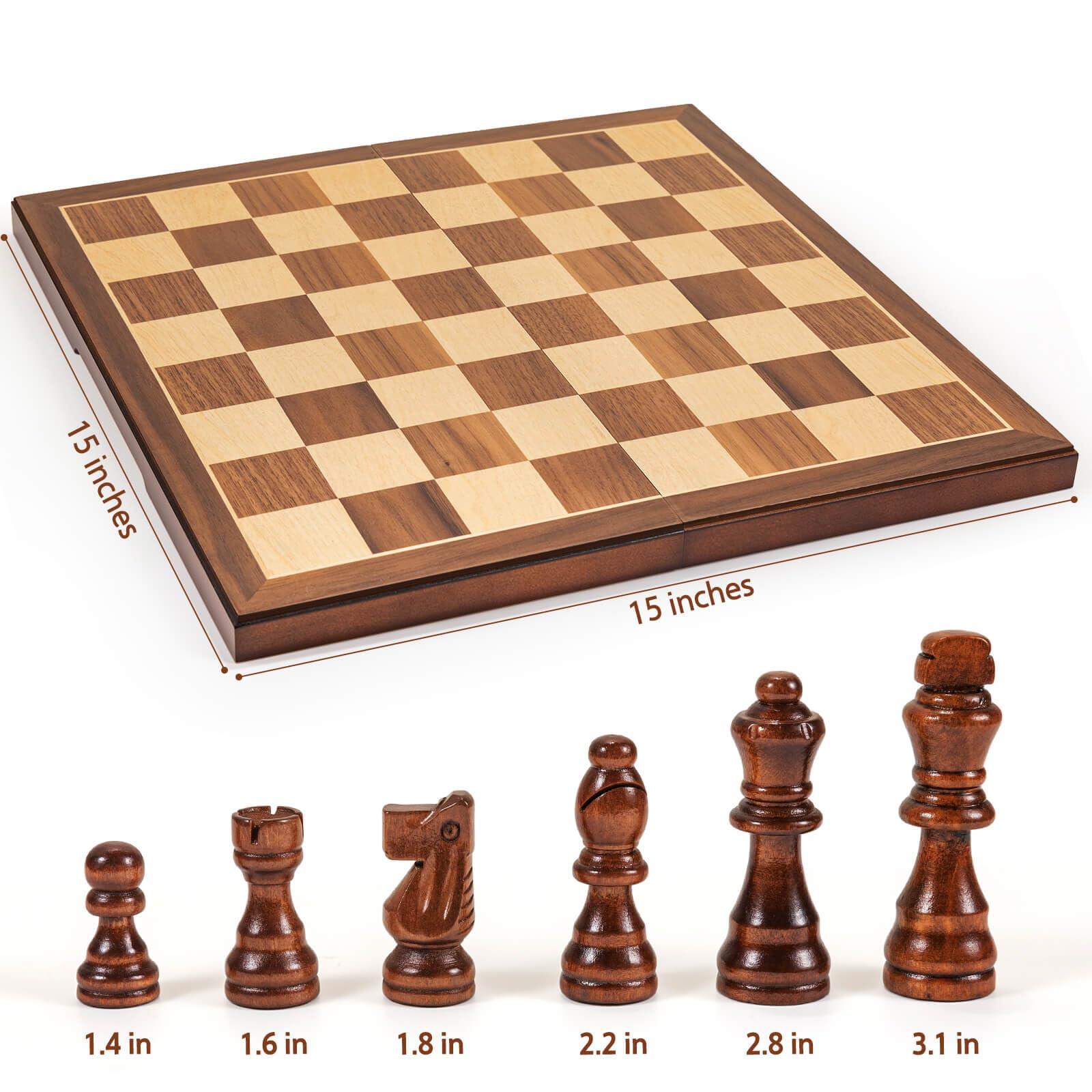 Chess Set Board Games for Adults: Handmade Walnut Wooden 15" 2 Extra Queens Folding Portable Travel Gift idea Pieces Storage Bags Instructions - Image 6