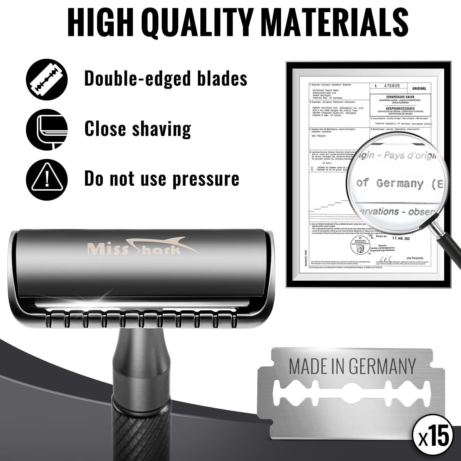 Safety Razor for Men with 15 Stainless Steel Double Edge Blades, Long Handle Men’s Single Razors for Shaving, Imported Upgraded Blades Reduce Irritation, Black - Image 3