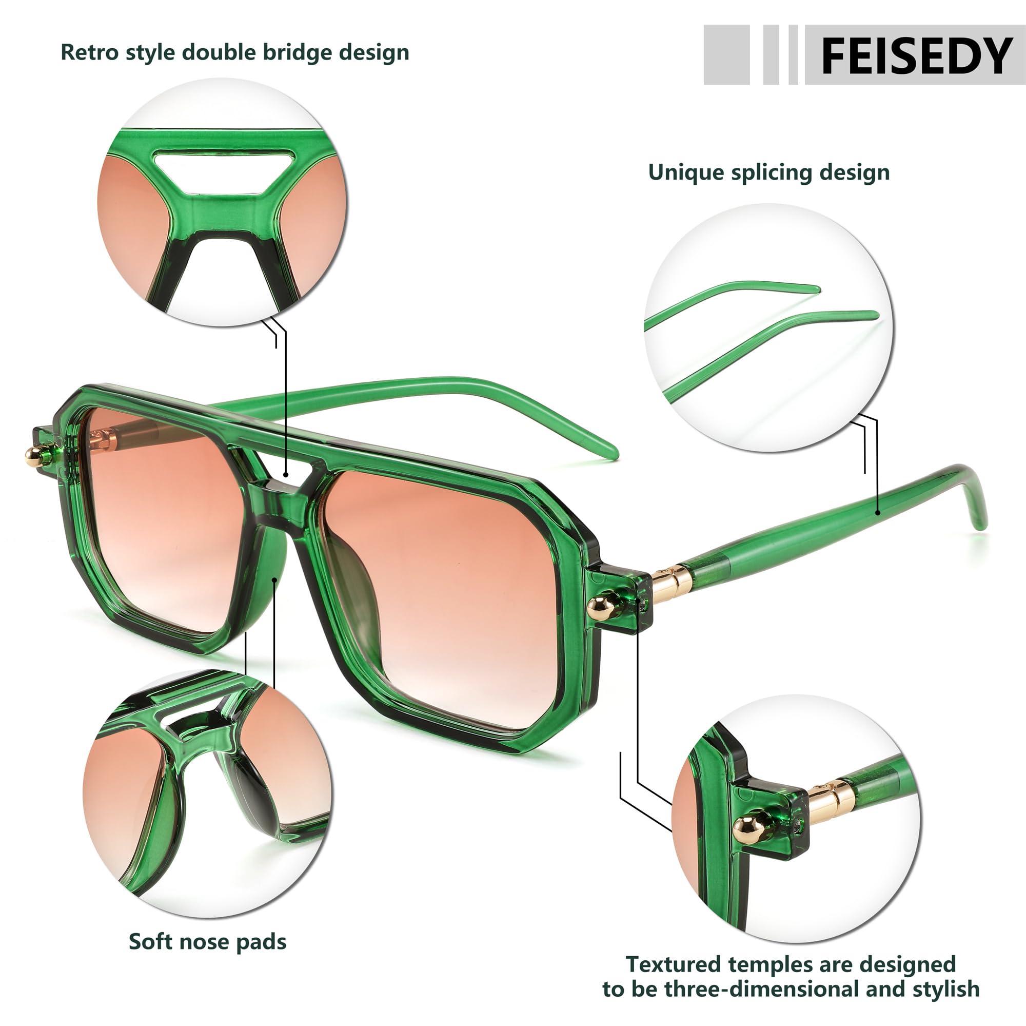FEISEDY Vintage Square 70s Flat Aviator Sunglasses Women Men Classic Retro Stylish Frame UV400 Sunglasses B2622 - Image 6
