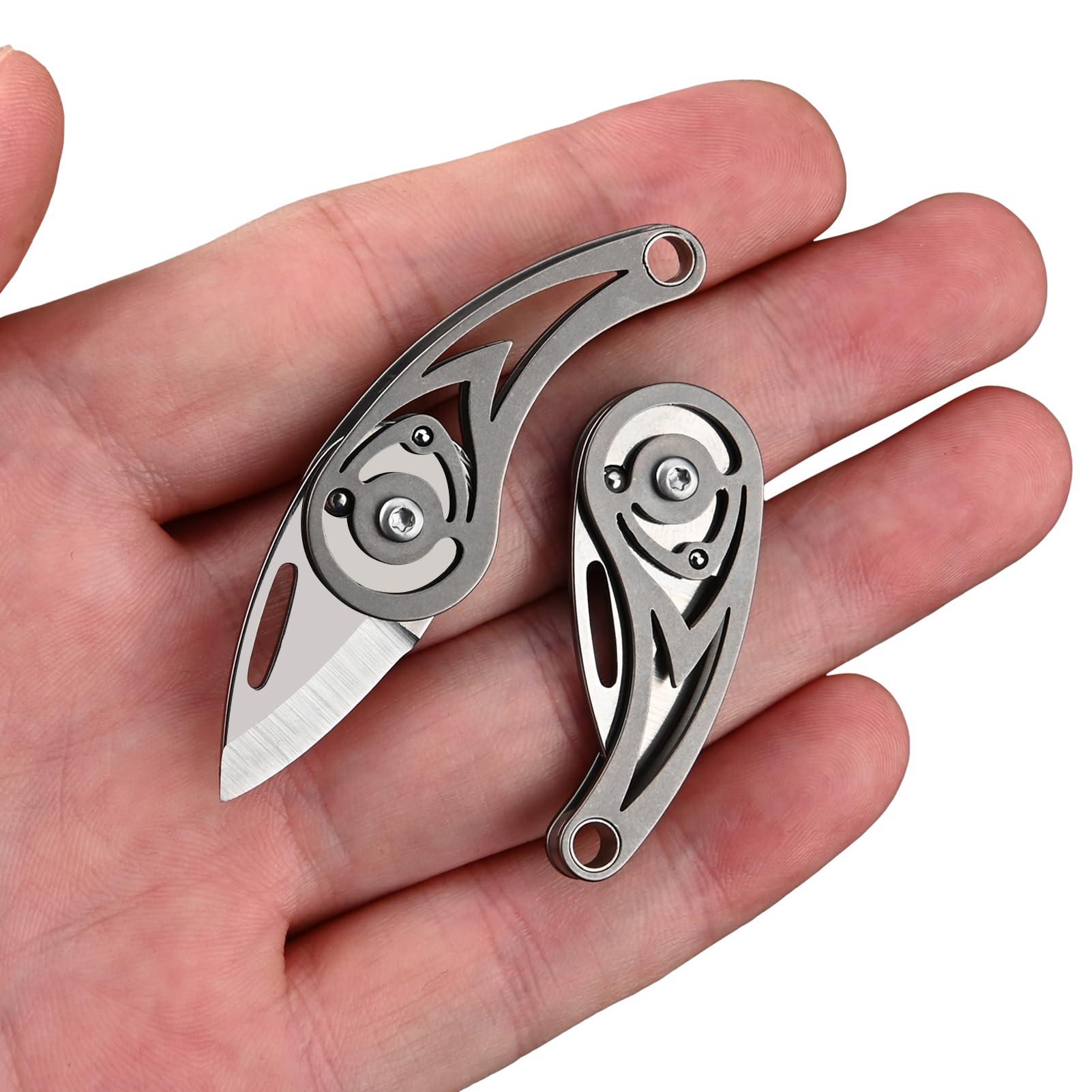 Tops Home Small Pocket Knife, Titanium Keychain Knife, Stocking Stuffers, Little Box Cutter, EDC Utility Knife, Cool Keychain Gift for Men and Women