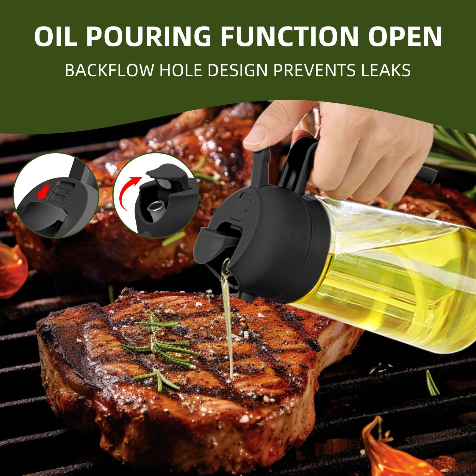 PLAPITATE Oil Dispenser for Kitchen, 2 in 1 Olive Oil Sprayer, Olive Oil Dispenser Spray Bottle with Brush, Oil Sprayer for Cooking for Air Fryer, Barbecue, Salad 16oz/470ml (Black) - Image 6