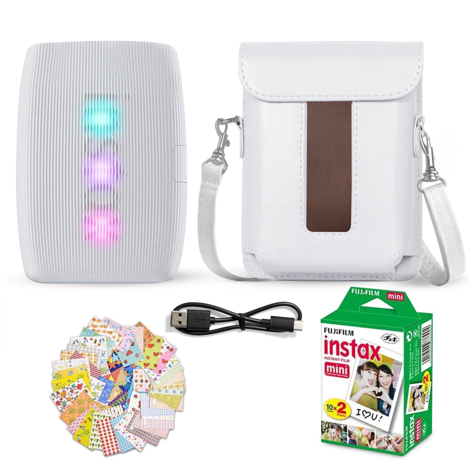 Fujifilm Instax Mini Link 3 Smartphone Printer Clay White + Fuji Film Value Pack (20 Sheets)+ Shutter Accessories Bundle, Incl. Protective Case, 20 Sticker Frames, USB Type C Cable