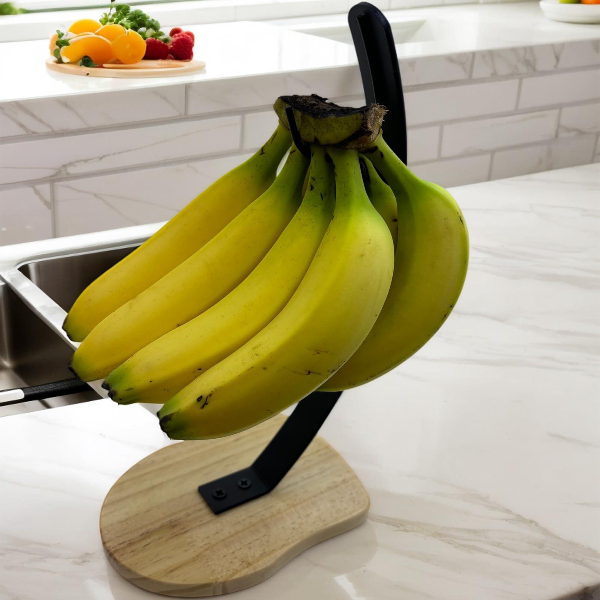 Premium Banana Holder Stand with Unique Wooden Base & Sturdy Metal Hook – Stylish Banana Hanger for Fresh Fruit/White Elegant Gift for Adult/stocking stuffers for Men/Women - Image 5