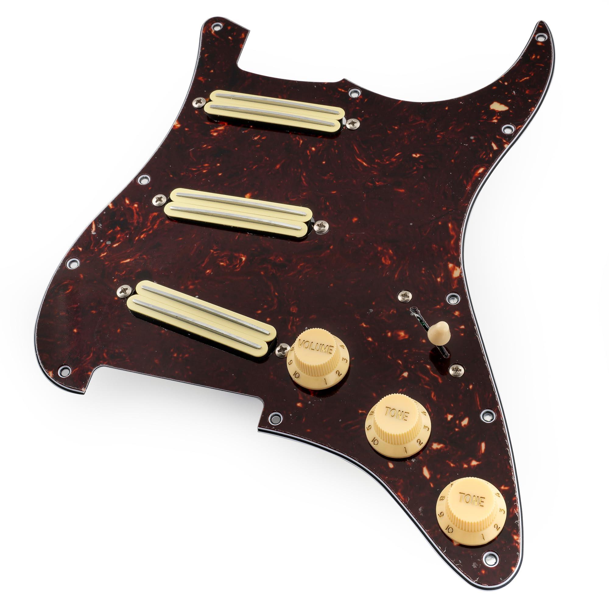 Musiclily Pro-SE ST-DPHA Pre-wired SSS Pickguard with Alnico 5 Mini Rail Humbucker for Strat Style Electric Guitar, 4Ply Tortoise Shell - Image 6