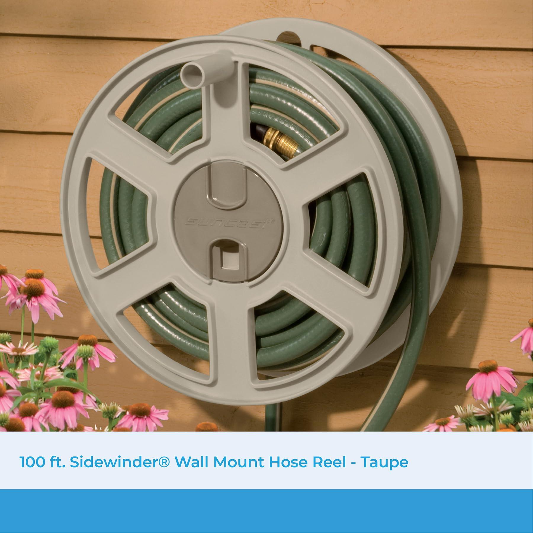 Suncast 100 Ft. Wall Mount Hose Reel Side Winder for Yard, Garden, Space-Saving Design, Easy Hose Storage, Fully Assembled, Taupe (Open Box), Made in the USA - Image 2