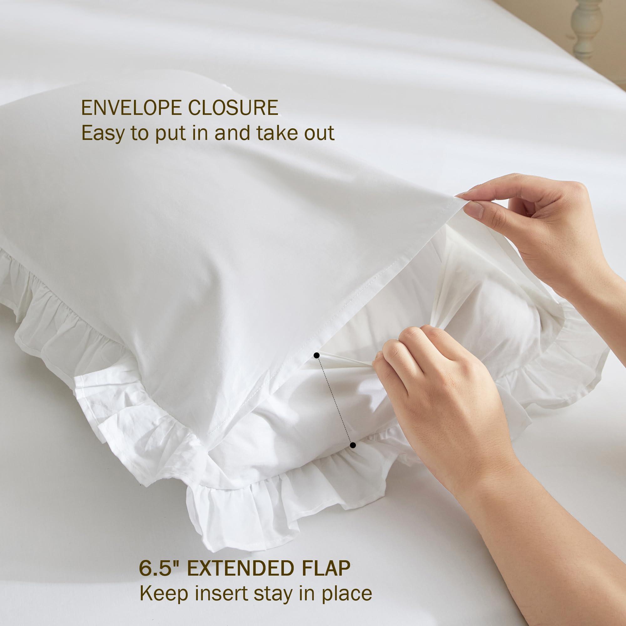 Ranznaz Ruffled Pillow Shams Standard Size Set of 2, 100% Cotton White Ruffle Pillow Cases with Pintucks, Farmhouse French Shabby Chic Pillowcases for Bedding, 20x26 Inch - Image 5
