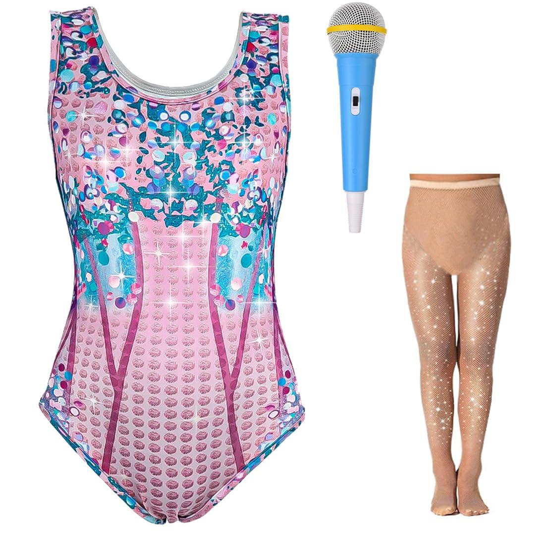 Kids Singer Star Costume for Girls Musical Dance Rhinestone Bodysuit Set Concert Party Cosplay 2-12 Years