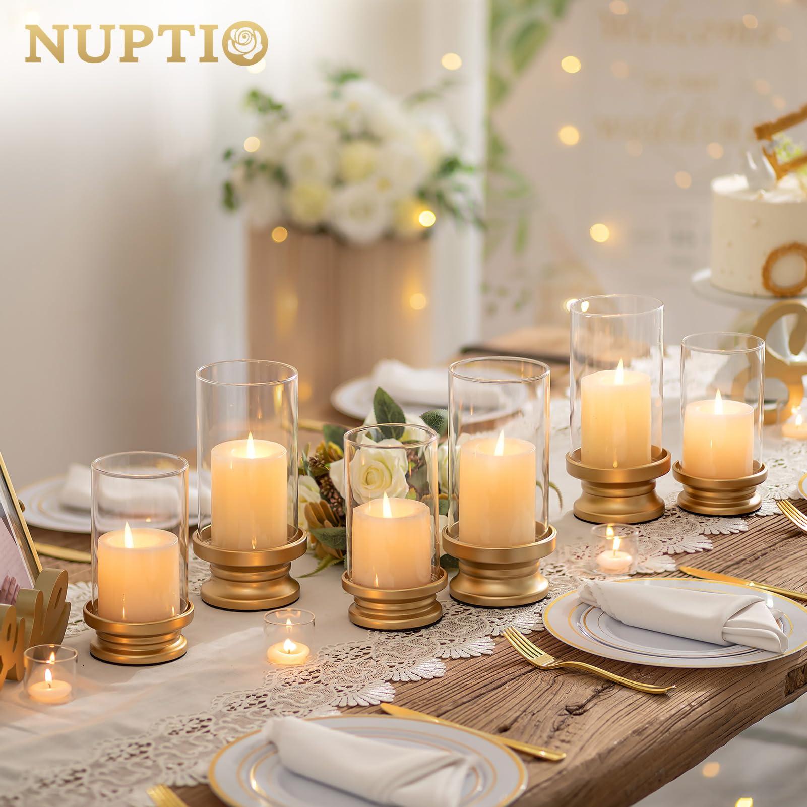NUPTIO Hurricane Candle Holder Gold: Set of 2 Candle Holders for Pillar Candles with Clear Glass Sleeve - Decorative Metal Pillars Stands for Wedding Party Christmas Holiday Dining Table Centerpiece - Image 4