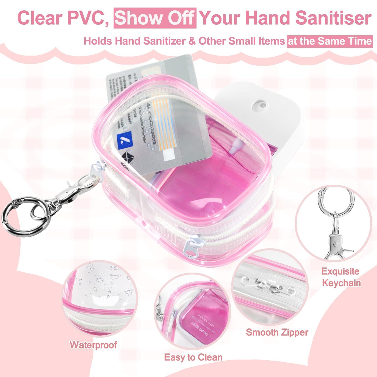 XCOSHAY Hand Sanitizer Spray Clear Case for touchland 1FL OZ/30ml, 3 Pack Blind Box Keychain, Figures Display Bag, Zippered Pouch, Mini Makeup Bag, with Keychain Snap Hook (Pink & Blue & Clear) - Image 3