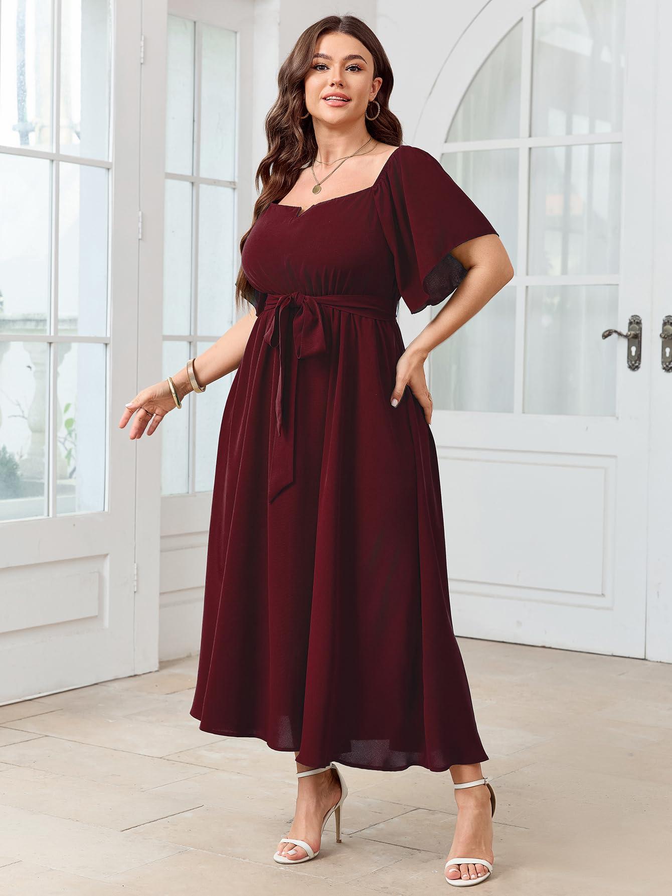 SCOMCHIC Womens Plus Size Formal Maxi Dress Off The Shoulder Wedding Guest Cocktail A-Line Split Long Dress with Pockets - Image 4
