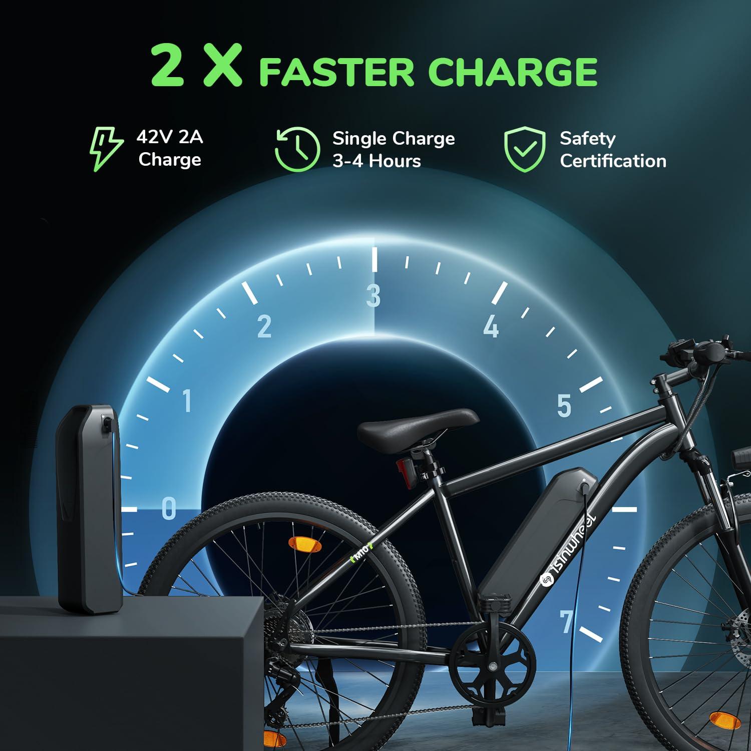 isinwheel M10 Electric Bike Adult 500W, 26" Commuting Electric Mountain Bike 20MPH Max Range 55+ Miles, Removable Battery, Professional 35-Speed, Front Fork Suspension Lightweight Electric Bicycle - Image 7
