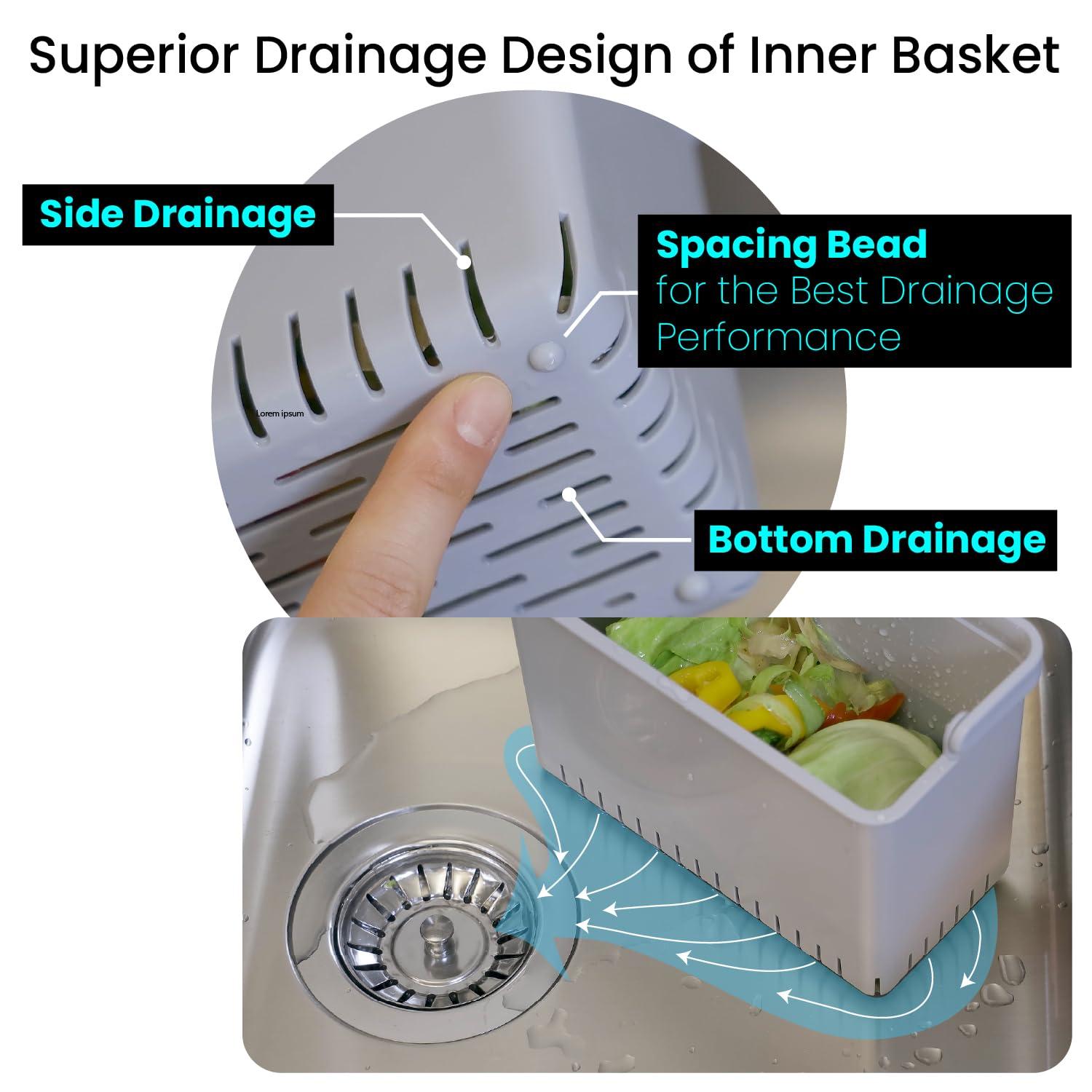 DeHUB Small Food Waste Bin for Kitchen, Home Cafe, Countertop, Under Sink with Auto Lock Lid, Vinyl Holder, Self Adhesive, Water Drainage Inner Basket, 2.5L/0.6 Gal, Grey - Image 3