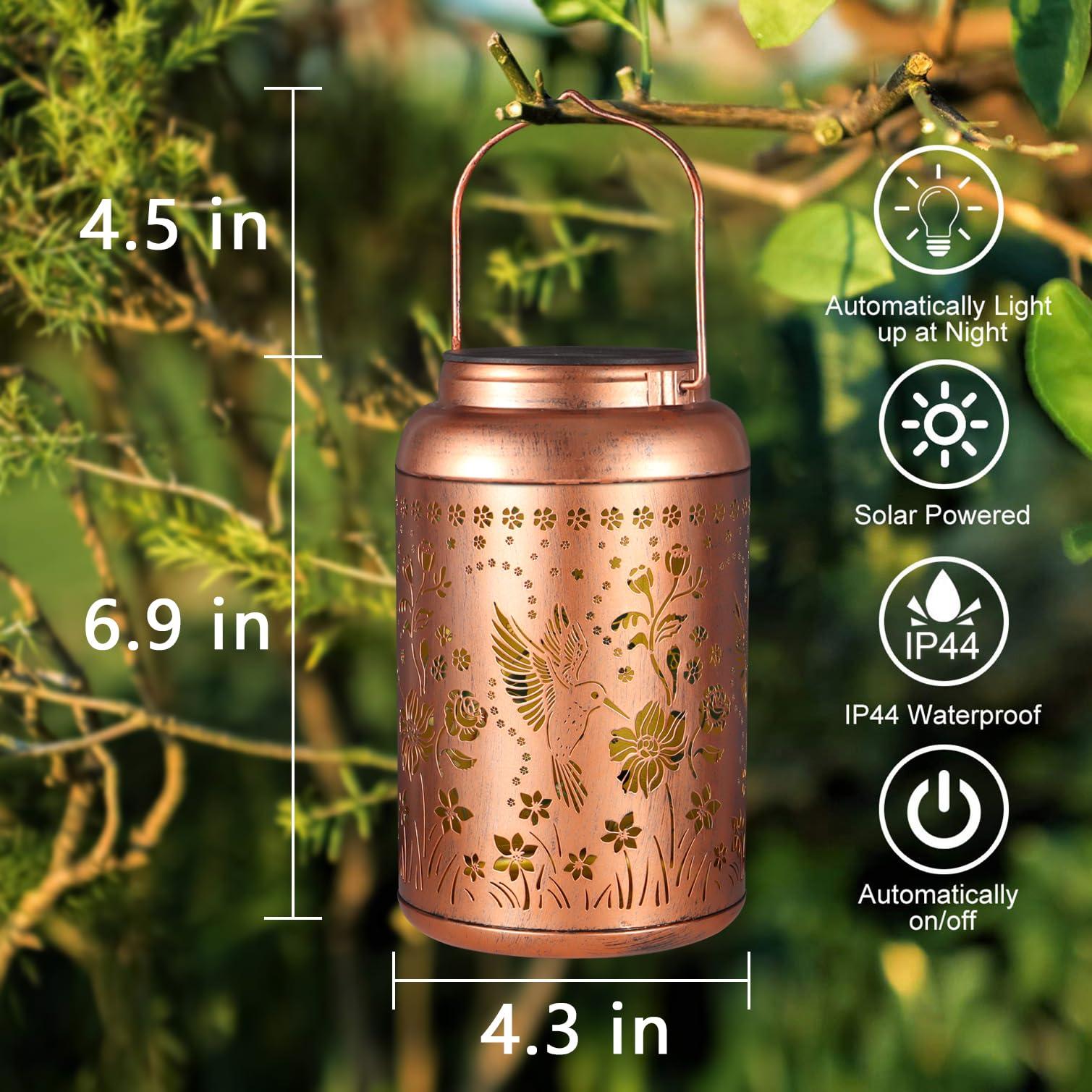 Tepaken Solar Lanterns Outdoor Waterproof Hummingbird Garden Decor Gifts for Women Mom Grandma Hanging Solar Lights Metal Solar Decoration Outside for Yard, Patio, Backyard, Porch - Image 3