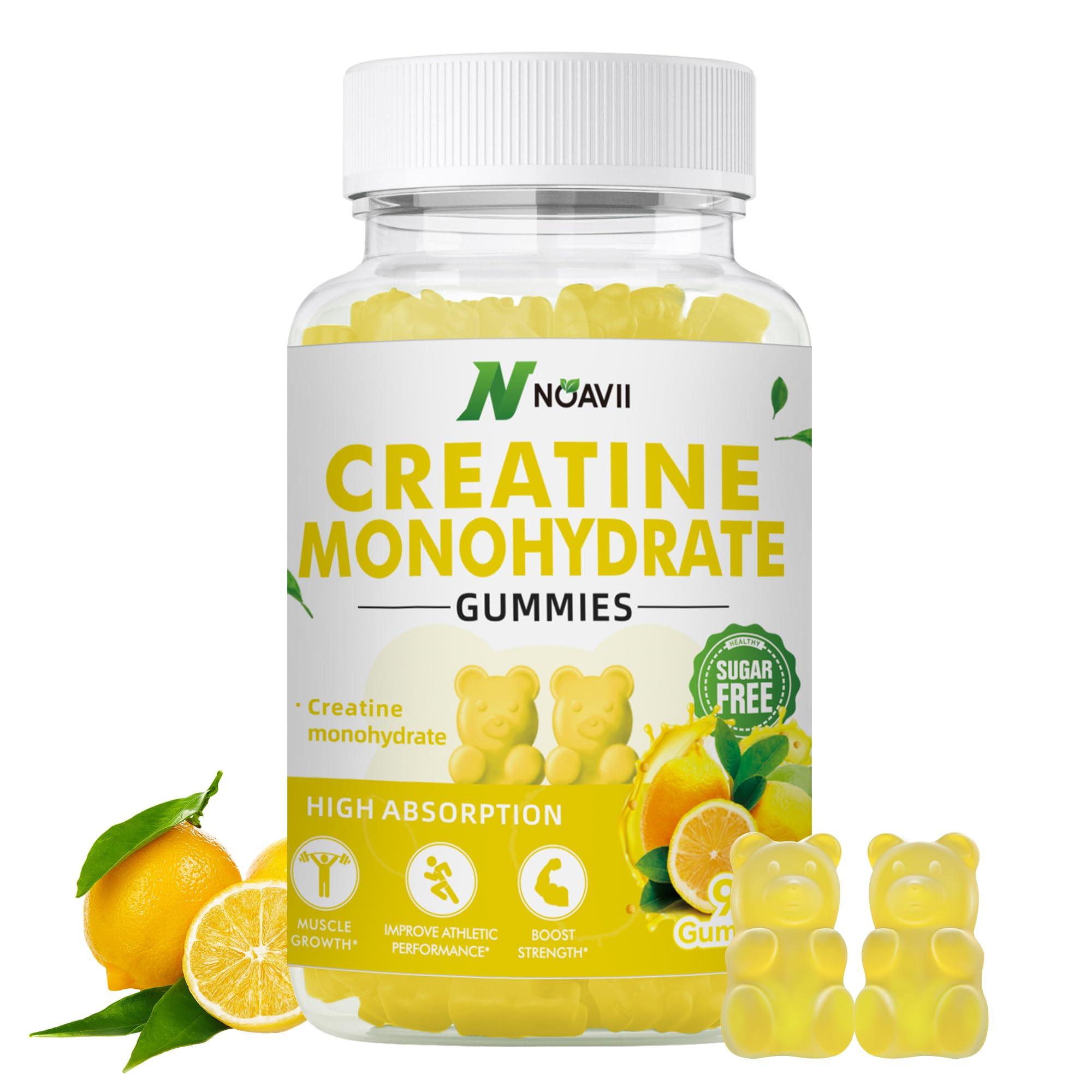 NOAVII Creatine Monohydrate Gummies 5000mg for Men & Women, Chewables Creatine Monohydrate for Muscle Strength, Muscle Builder, Energy Boost, Pre-Workout Supplement-90 Lemon Gummies