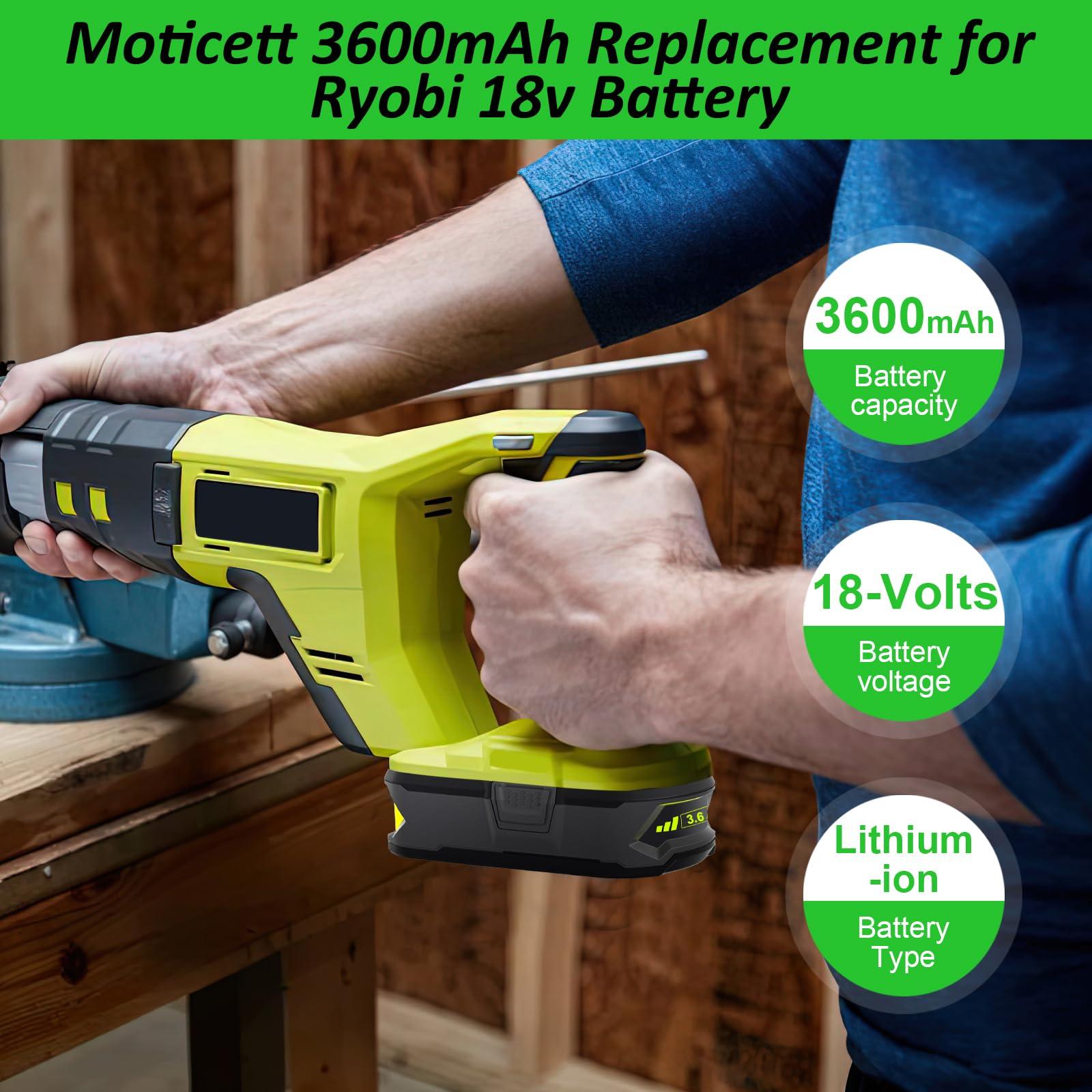 Upgraded 3600mAh Replacement for Ryobi 18V Battery (2-Pack) with Charger Combo Compatible with Ryobi 18V ONE+ Battery 3.6Ah P108 P102 P103 P104 P105 P107 P109 P122 Power Tools & Charger P117 P118 - Image 2