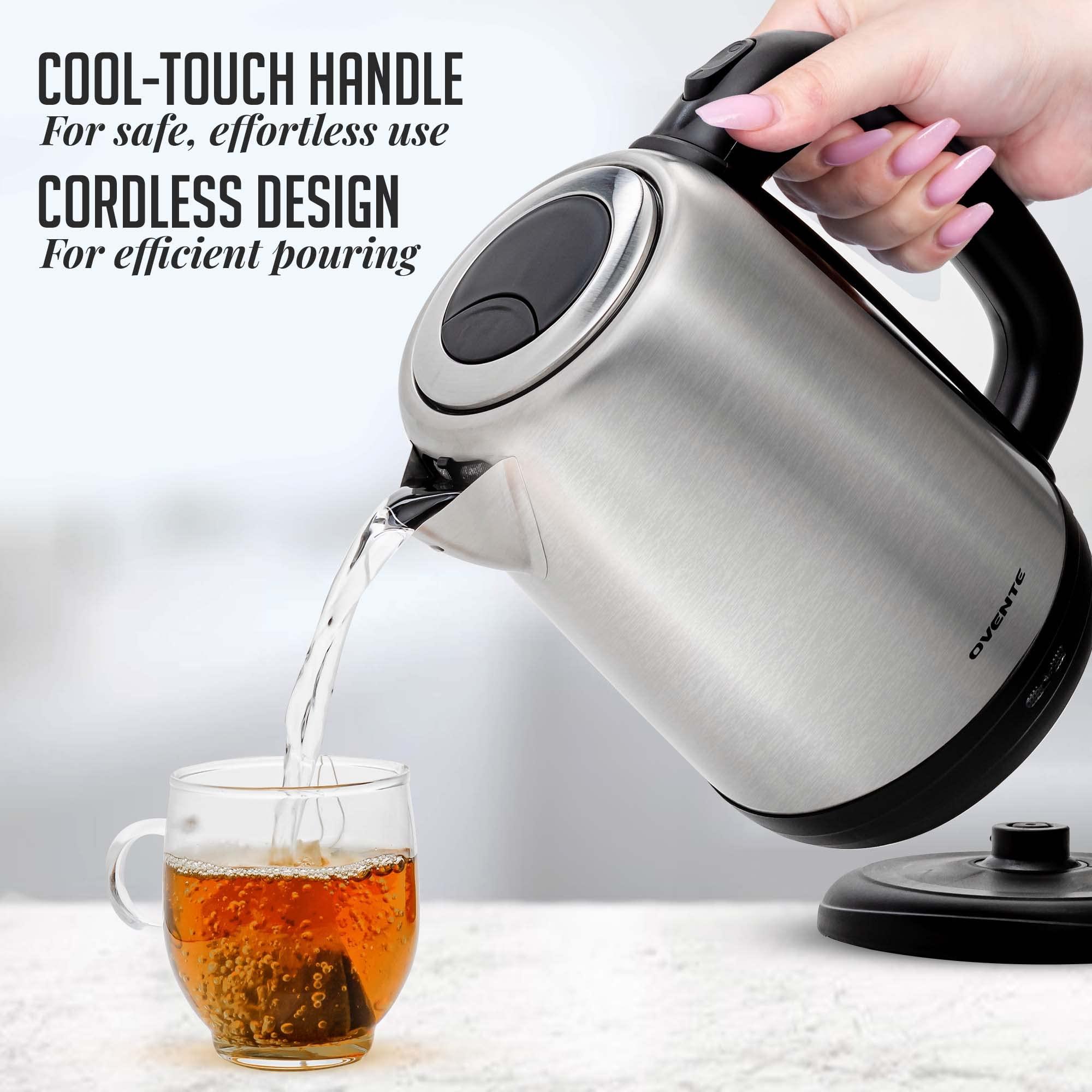 OVENTE Electric Tea Kettle Stainless Steel 1.7 Liter Portable Instant Water Boiler Heater 1100W Power Fast Boiling with Cordless Body and Automatic Shut Off for Coffee Milk Chocolate Silver KS27S - Image 6