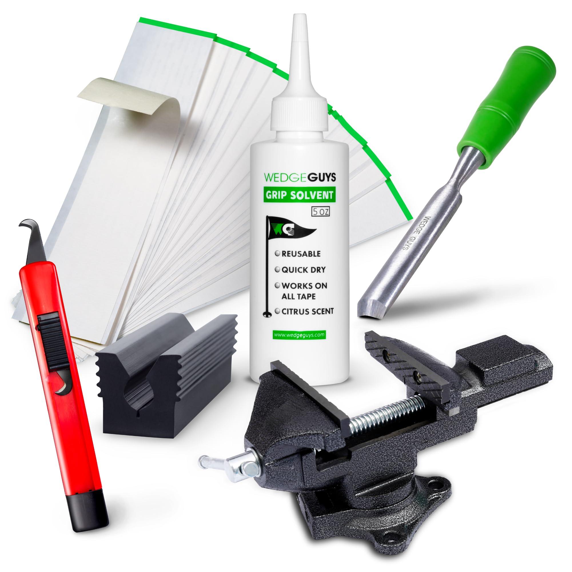 Wedge Guys Golf Grip Kits for Regripping Golf Clubs - Professional Quality - Options Include Hook Blade, 15 or 30 Tape Strips, 5 or 8 oz Solvent, Grip Tape Remover, Bench Vise & Rubber Clamp
