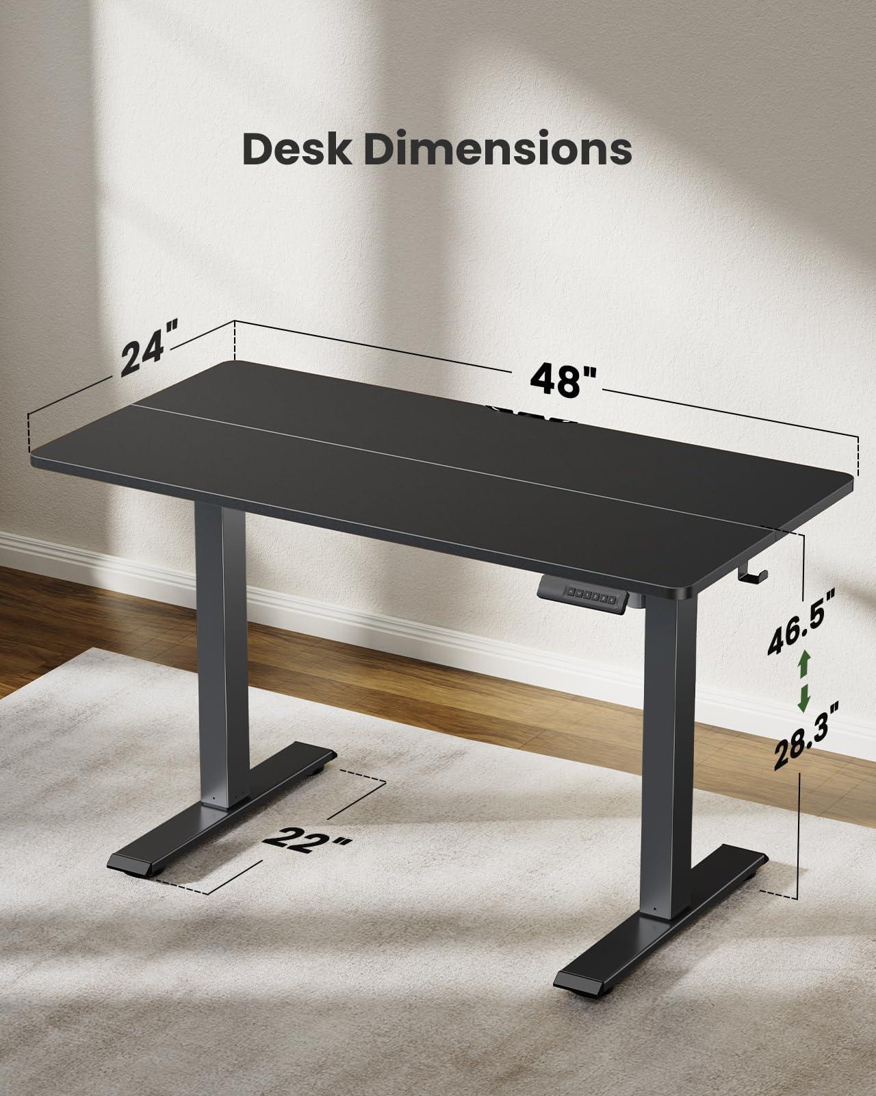 Marsail Electric Standing Desk Adjustable Height, 48 x 24 Inch Sit Stand up Desk for Home Office Furniture Computer Desk with 3 Memory Presets, Headphone Hook, Black - Image 3