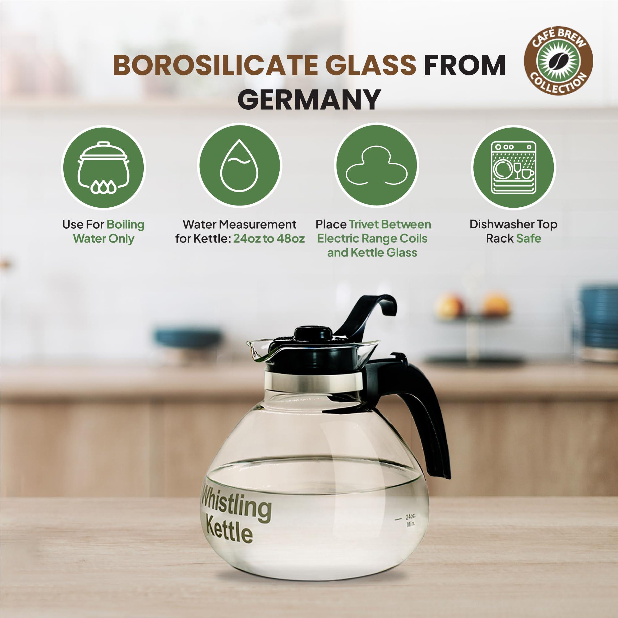 Borosilicate Glass Stove Top Whistling Tea Kettle - 12 Cup/48oz Capacity - BPA-Free - German Made Glass Kettle for Gas, Electric, and Glass Ranges - Image 4