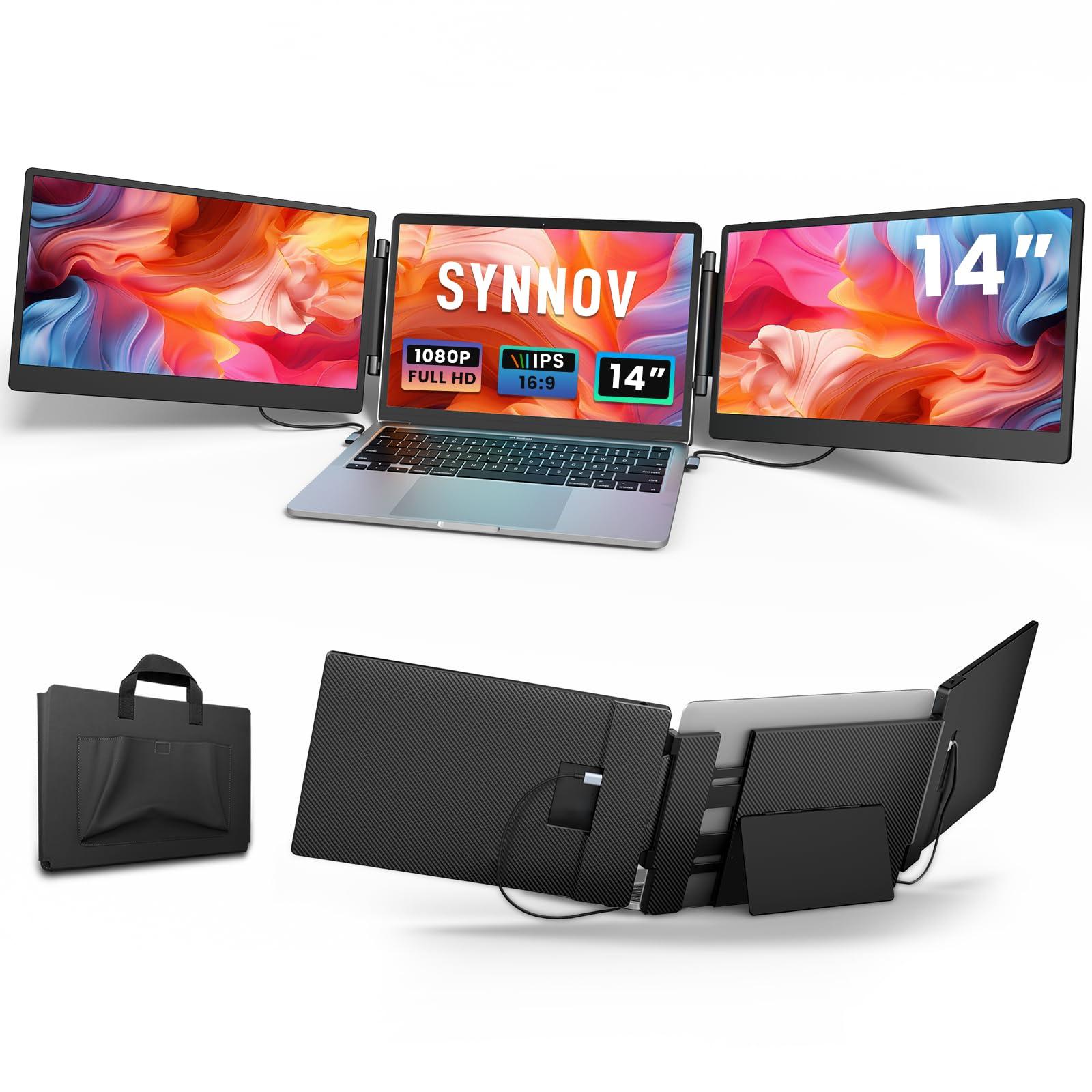Laptop Screen Extender, 14" FHD 1080P Triple Portable Screen Extender Monitor for 13"-16.5" Laptop with Stand Dual Monitors Built-in Speakers, Laptop Monitor Extender for MacOS/Wins/Chrome/Dex