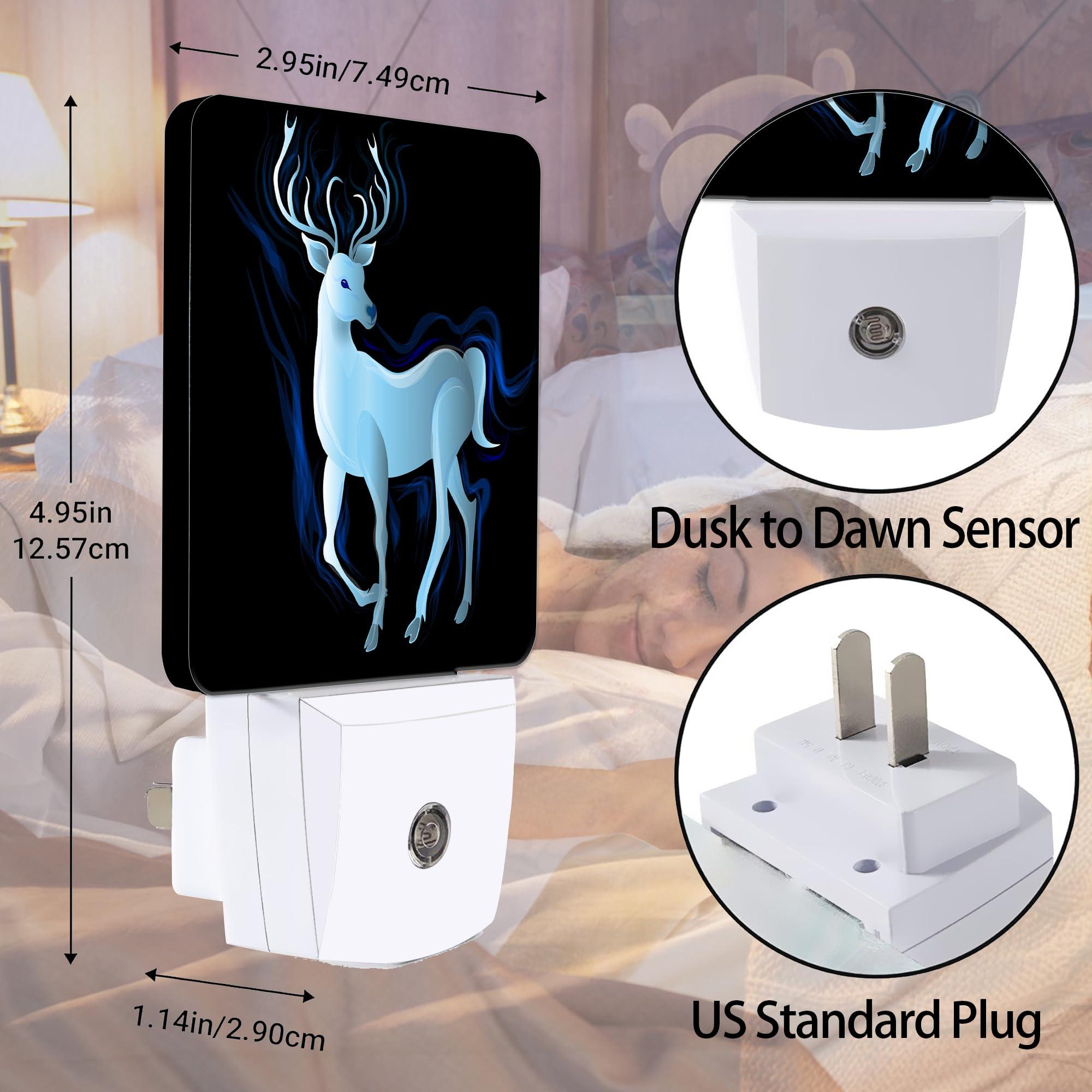 Jopowide Blue Deer Night Light, Northern Lights Night Lights Plug into Wall Decor for Bedroom, Bathroom, Hallway, Kitchen, Dusk to Dawn Sensor Nightlights for Women Men Room Gifts - Image 2