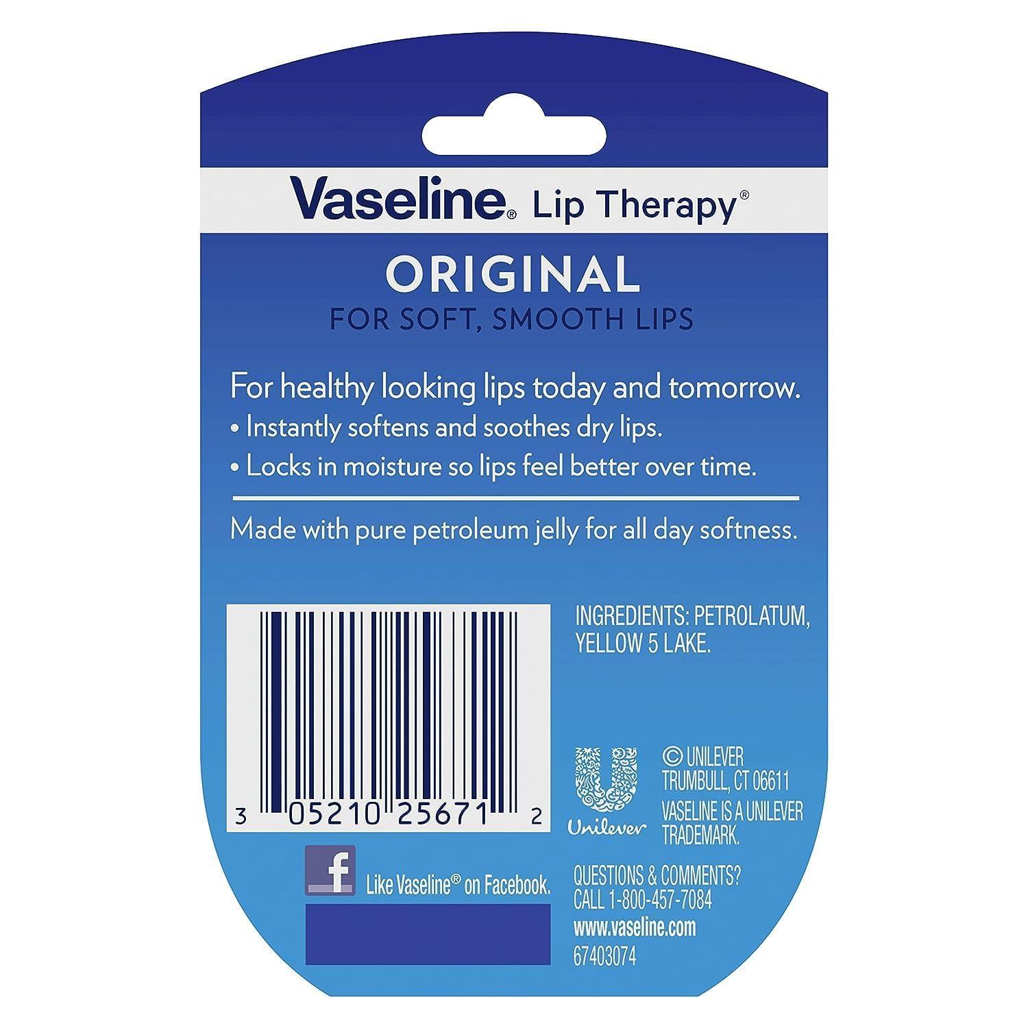 Vaseline Lip Therapy Original 4-Pack – Moisturizing Lip Balm for Very Dry Lips in Mini Jars, 0.25 Oz Ea - Image 3