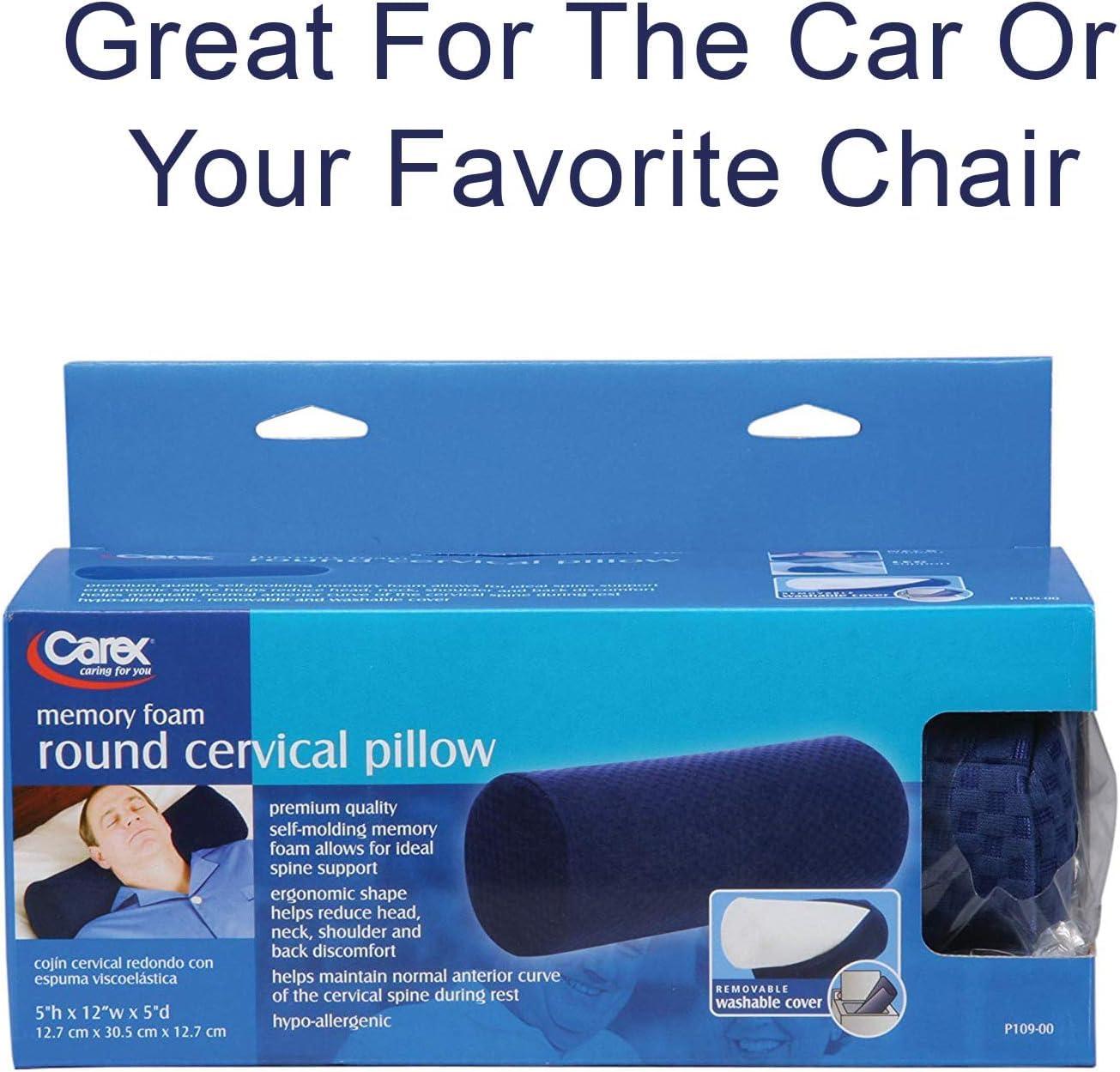 Carex Memory Foam Cervical Neck Pillow, Round - Contoured Design to Support Neck and Shoulders, Relieve Pain and Pressure, Neck Roll Pillow for Sleeping, Neck Pillow, Memory Foam Neck Pillow - Image 6