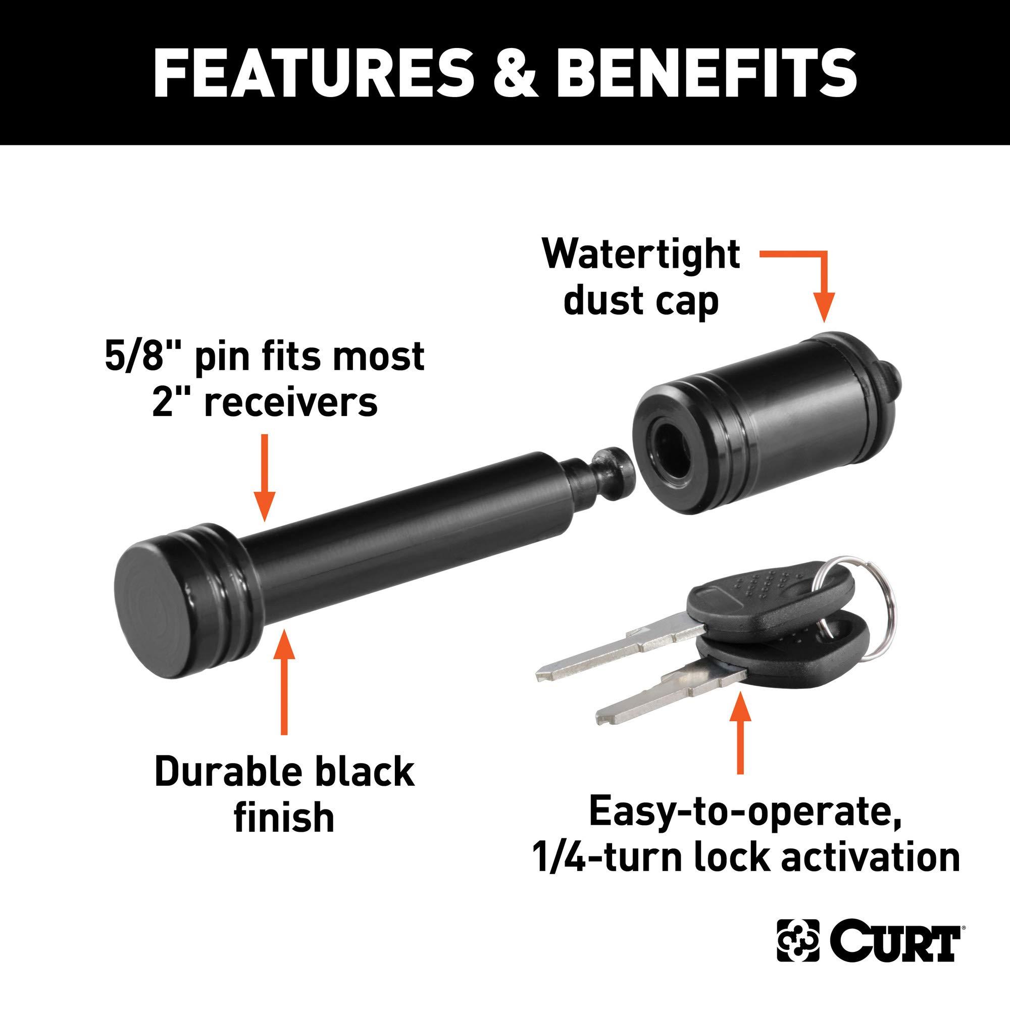 CURT 23518 Black Trailer Hitch Lock, 5/8-Inch Pin Diameter, Fits 2-Inch Receiver - Image 3