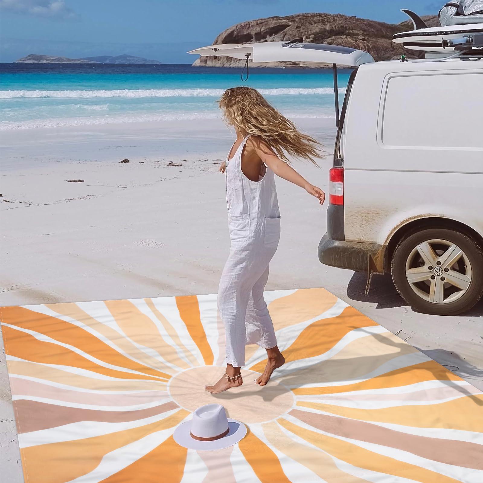 Waterproof Sandproof Beach Blanket, 9 Ft X 10 Ft Extra Large Beach Mat for 8 Adults, Lightweight Polyester Outdoor Picnic Blanket for Travel, Hiking, Camping, Beach Accessories for Vacation - Image 4