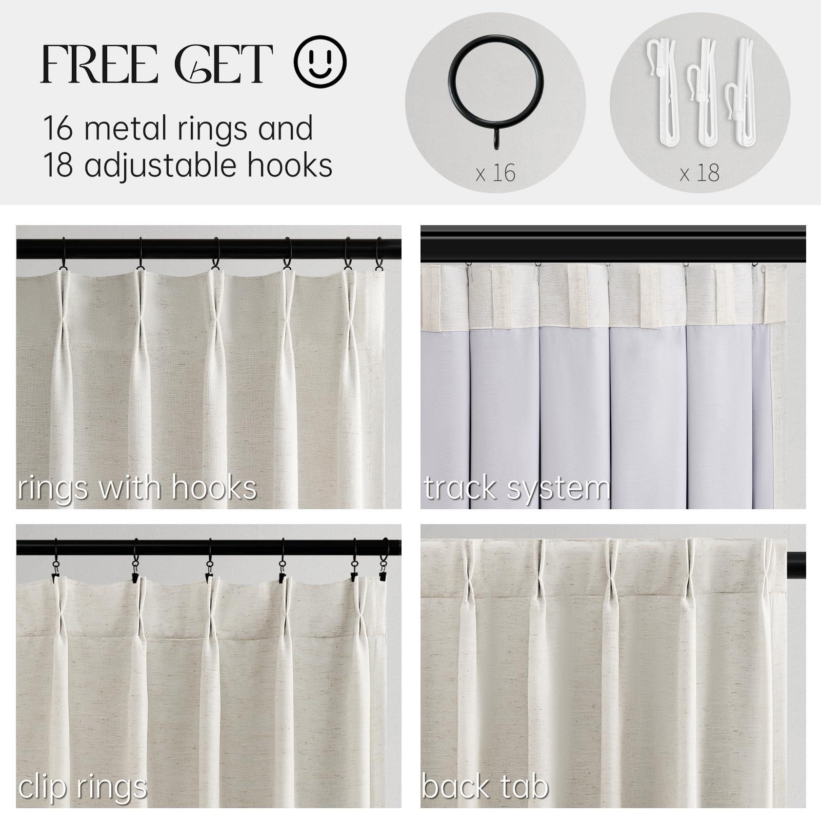 Topfinel 96 Inches Long Pinch Pleated 100% Blackout Curtains,Thermal Insulated Natural Linen Pinch Pleat Viral Drapes with Hooks Rings 2 Panel Sets,Neutral Beige Ivory 8FT Back Tab Window Curtains - Image 3