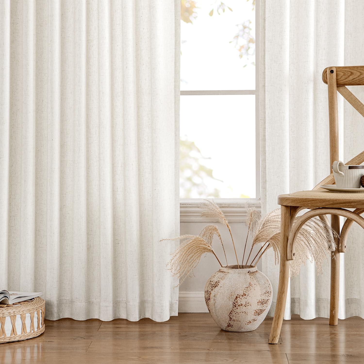 MIULEE Non-See-Through Privacy Linen Curtains 2 Panels, Light Filtering Window Curtains Farmhouse Textured Back Tab Semi Sheer Drapes for Bedroom Living Room, 52 x 90 Inches Long, Natural White - Image 8