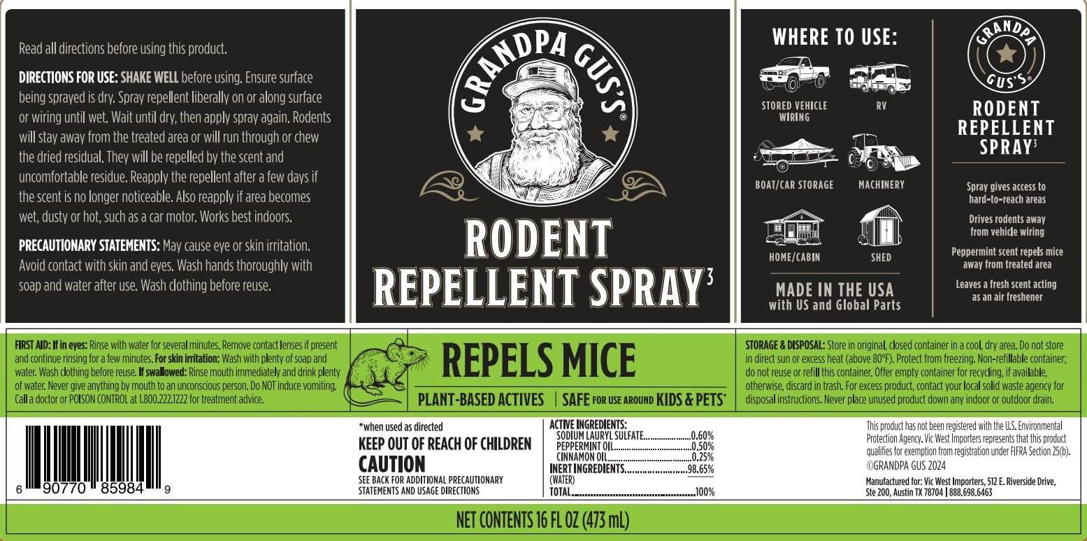 Grandpa Gus's Rodent Repellent Spray, Peppermint & Cinnamon Oil, Prevents Mouse/Rats from Nesting & Chewing on Wires, 16 fl oz (Pack of 1) - Image 6