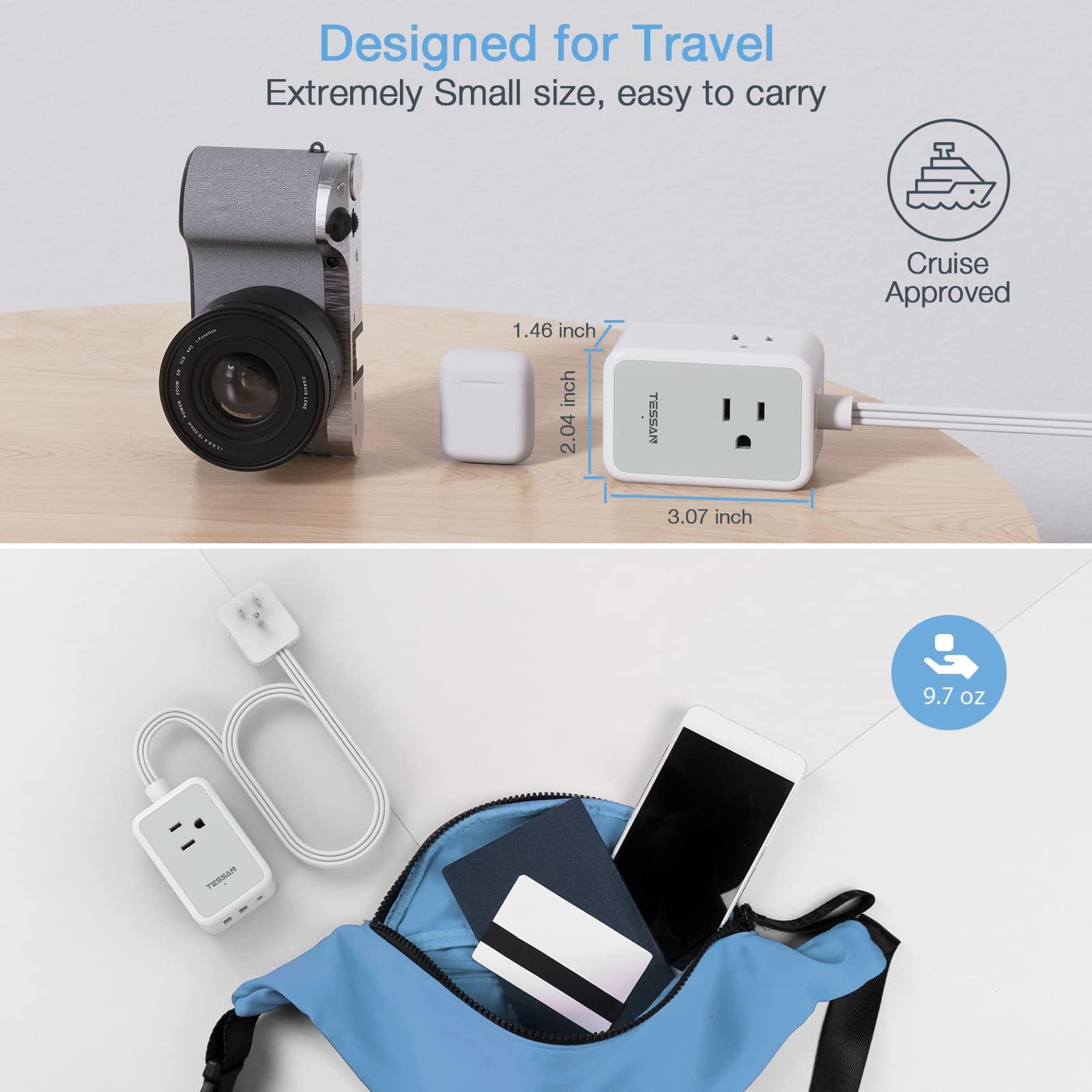 Small Flat Plug Power Strip, TESSAN Ultra Thin Extension Cord with 3 USB Wall Charger (1 USB C), 3 Outlets Mini Charging Station, 5 ft Slim Plug for Cruise Travel Office School Dorm Room Essentials - Image 5