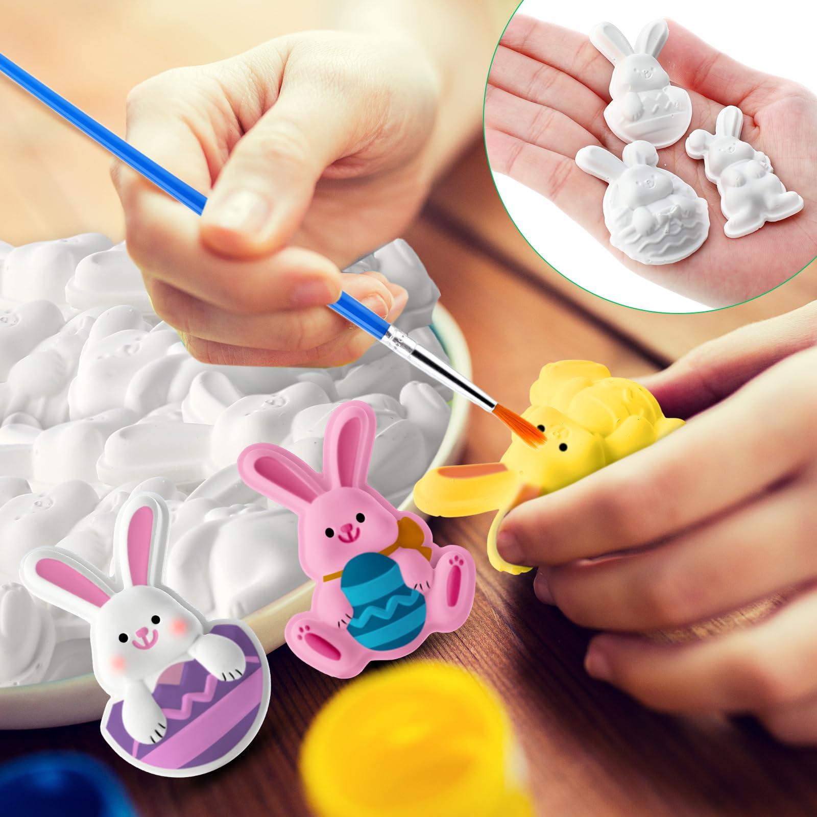 Foilswirl 24 Set Easter Bunny DIY Painting Kit Ceramic to Paint Your Own Bunny Statues Unpainted Plaster Figurines with Brushes Acrylic Bags Arts and Crafts Kits Party Favor for Adults - Image 5