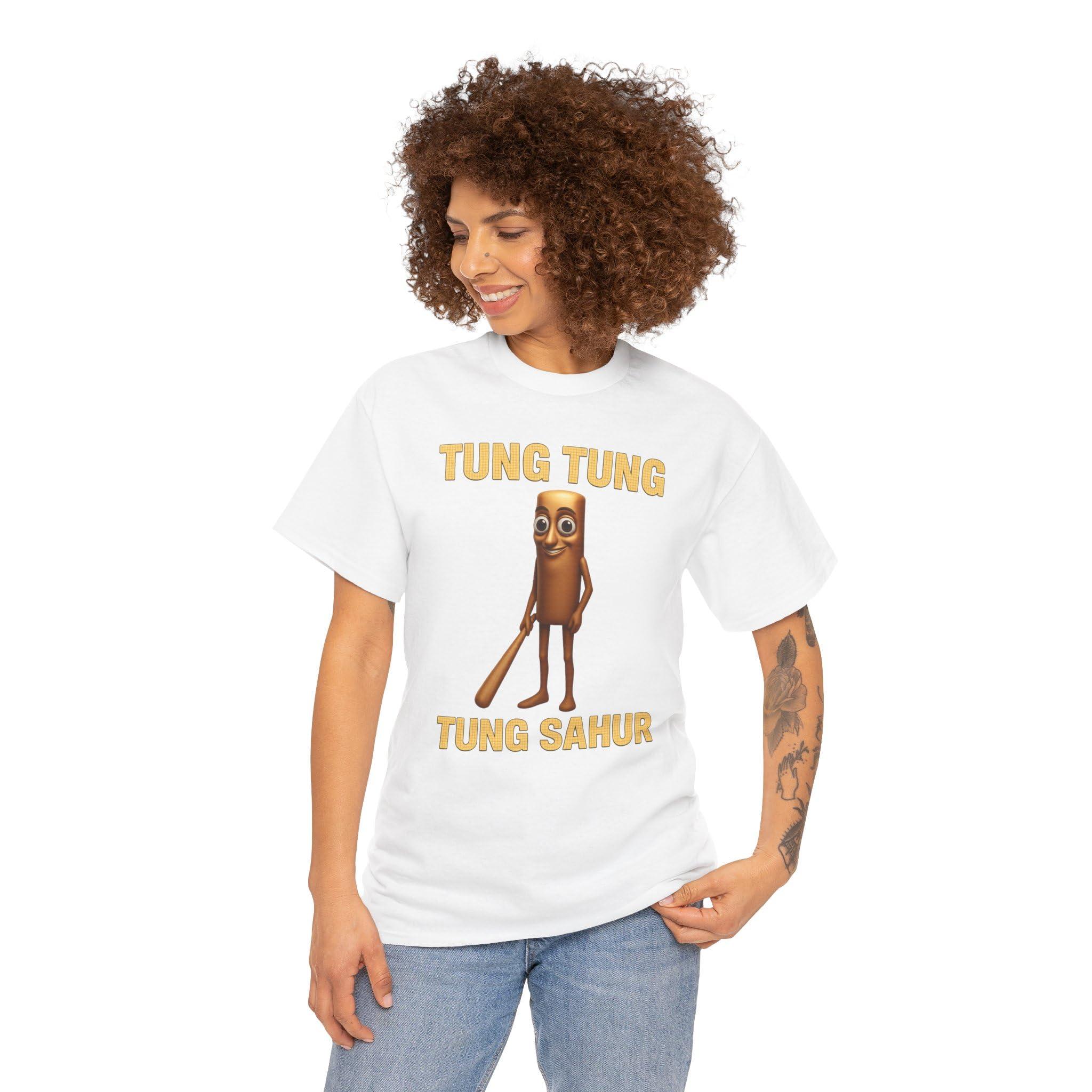 Tung Tung Tung Sahur Meme Shirt, Funny Ironic Viral T-Shirt, Unhinged Internet Humor Tee, John Pork, Tim Cheese, Cringe Core White - Image 4