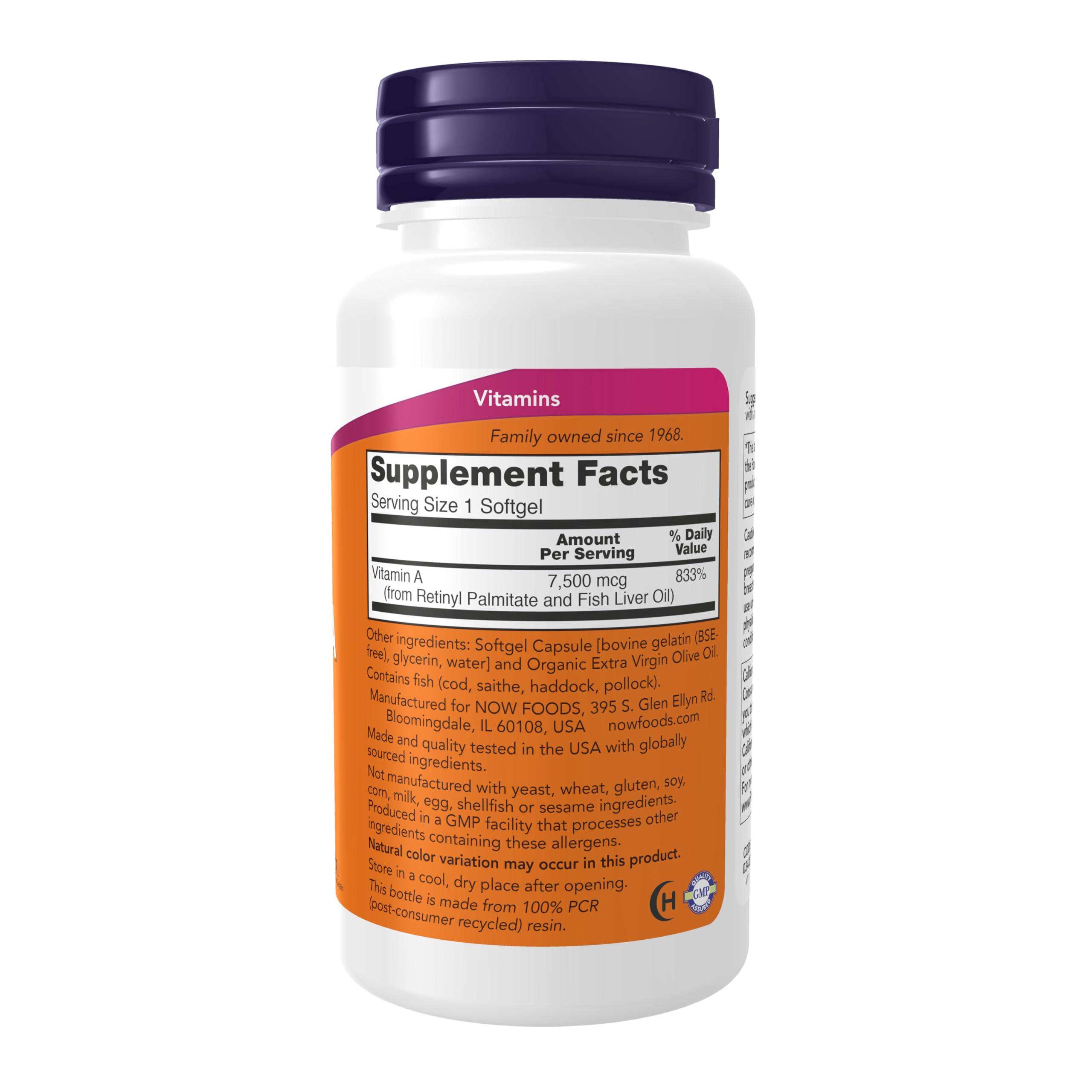 NOW Supplements, Vitamin A (Fish Liver Oil) 25,000 IU, Essential Nutrition, 250 Softgels - Image 2