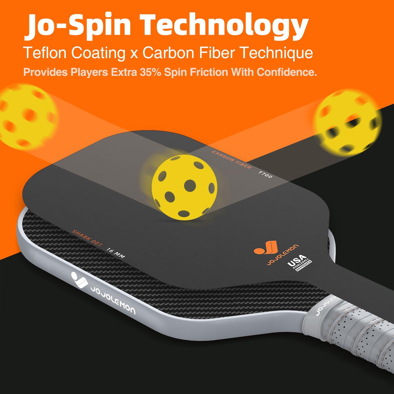 JOJOLEMON Pickleball Paddles, Carbon Fiber Pickleball Paddle with a 16mm Shark Power Polymer Core, The Pickleball Rackets Designed for Ultimate Spin & Consistency - Image 4