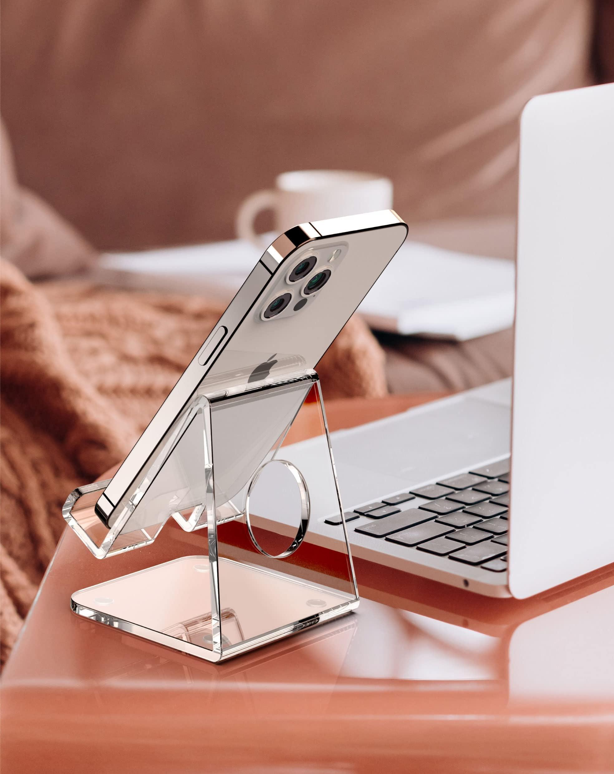 TOPGO Acrylic Cell Phone Stand, Clear Phone Holder for Office Desk, Vanity, Kitchen, Bedside Table, Compatible with iPhone/Smartphones/iPad/Switch/Kindle, Office Desk Accessories - Image 9